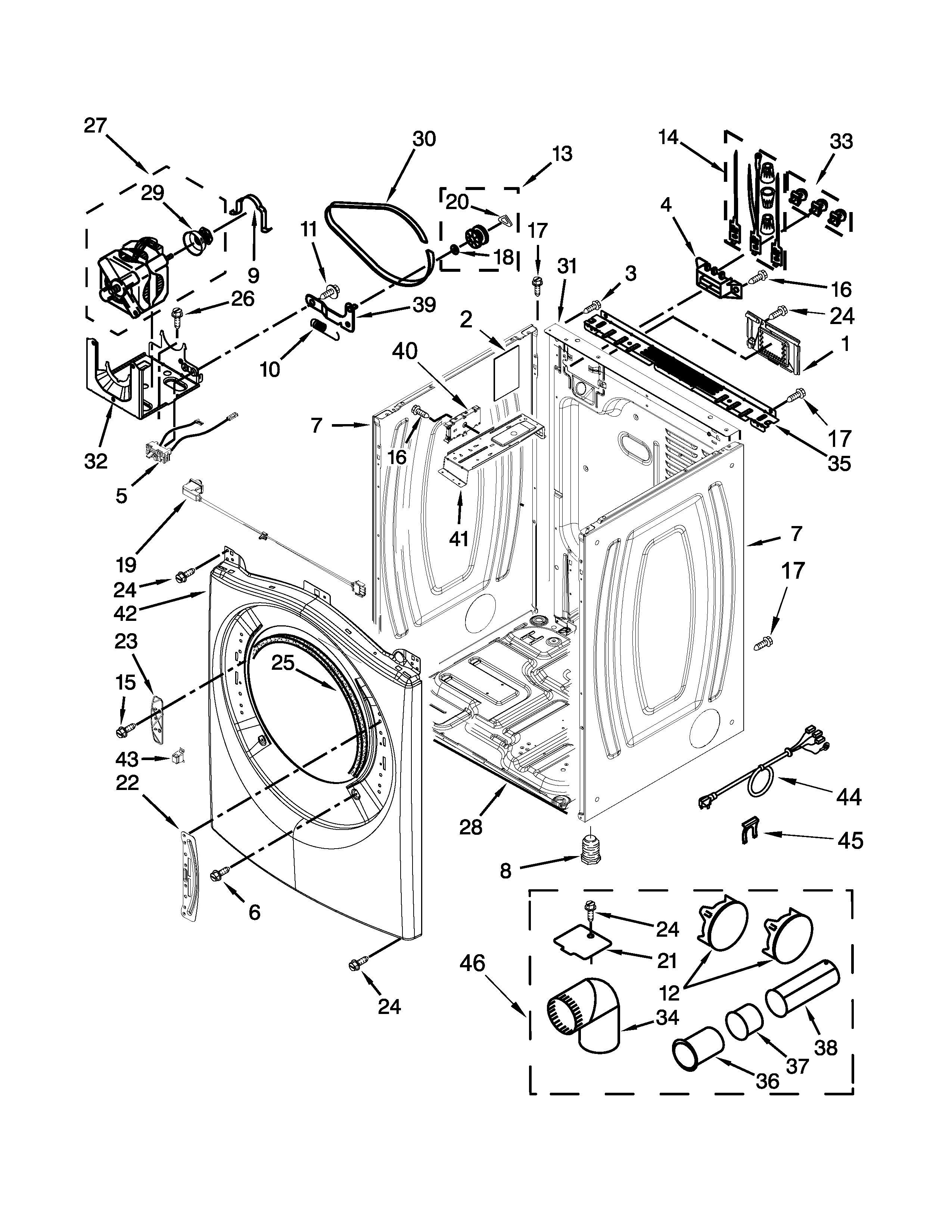 Whirlpool YWED81HEDW0 cabinet parts diagram