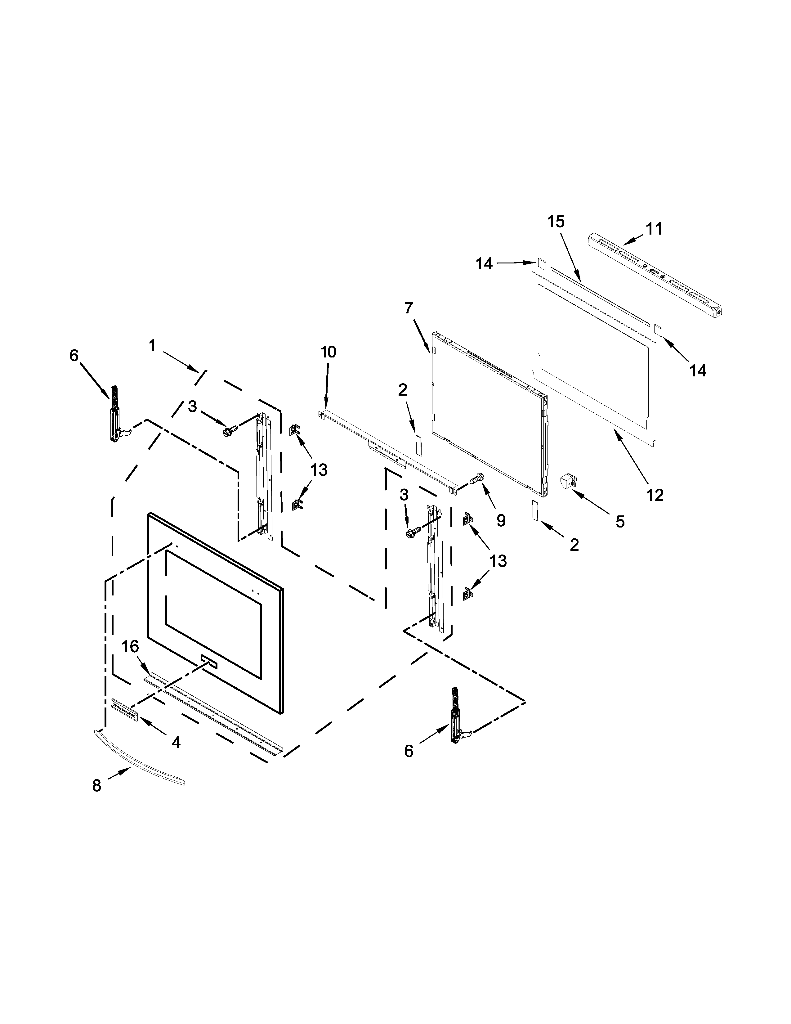 KitchenAid KEBK276BSS01 lower oven door parts diagram
