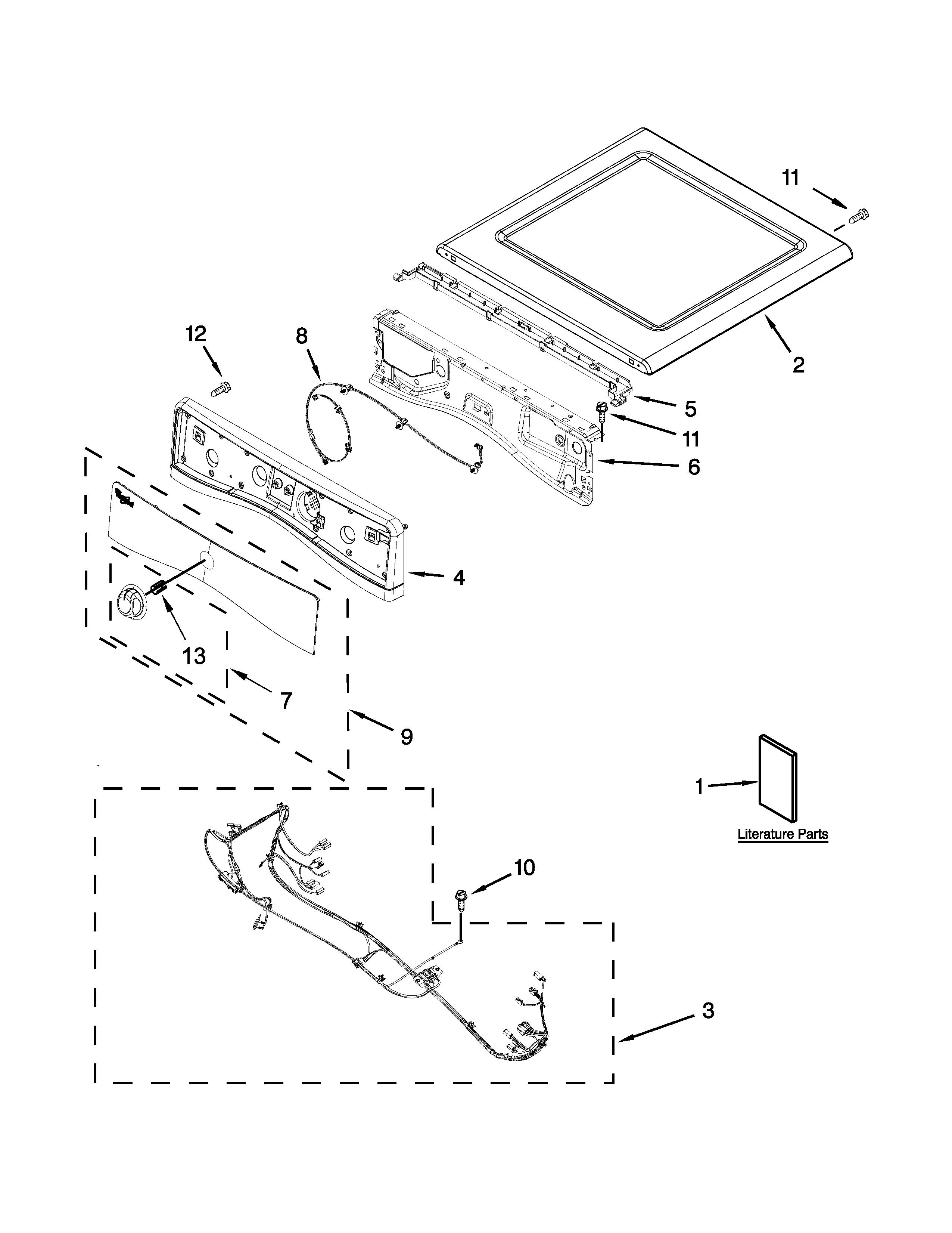 Whirlpool YWED87HEDC0 top and console parts diagram