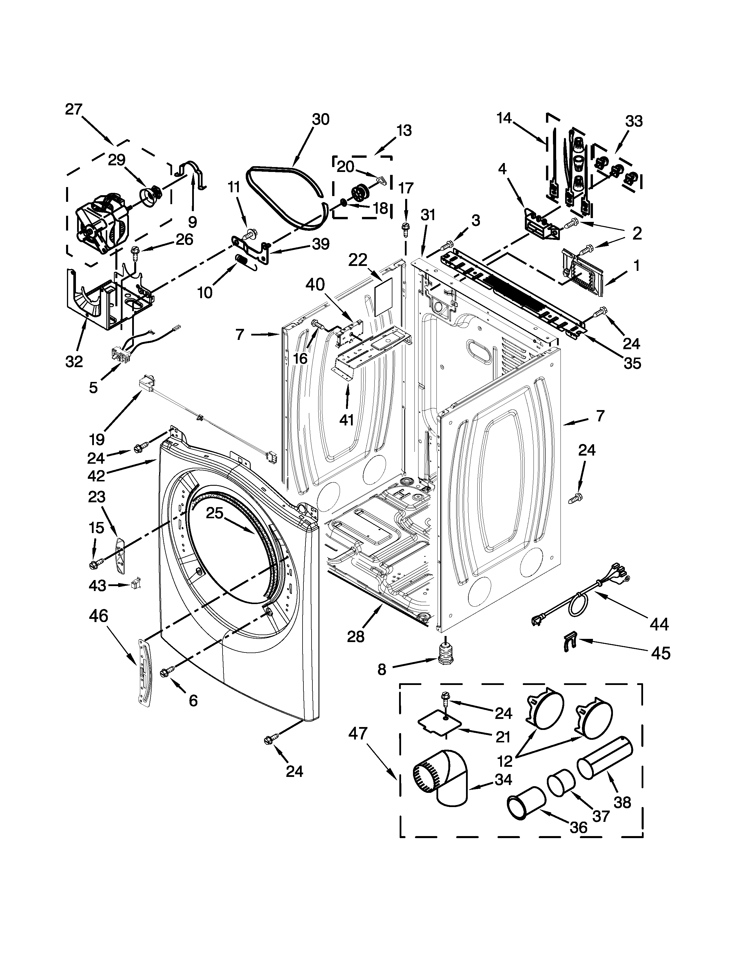 Whirlpool YWED87HEDC0 cabinet parts diagram