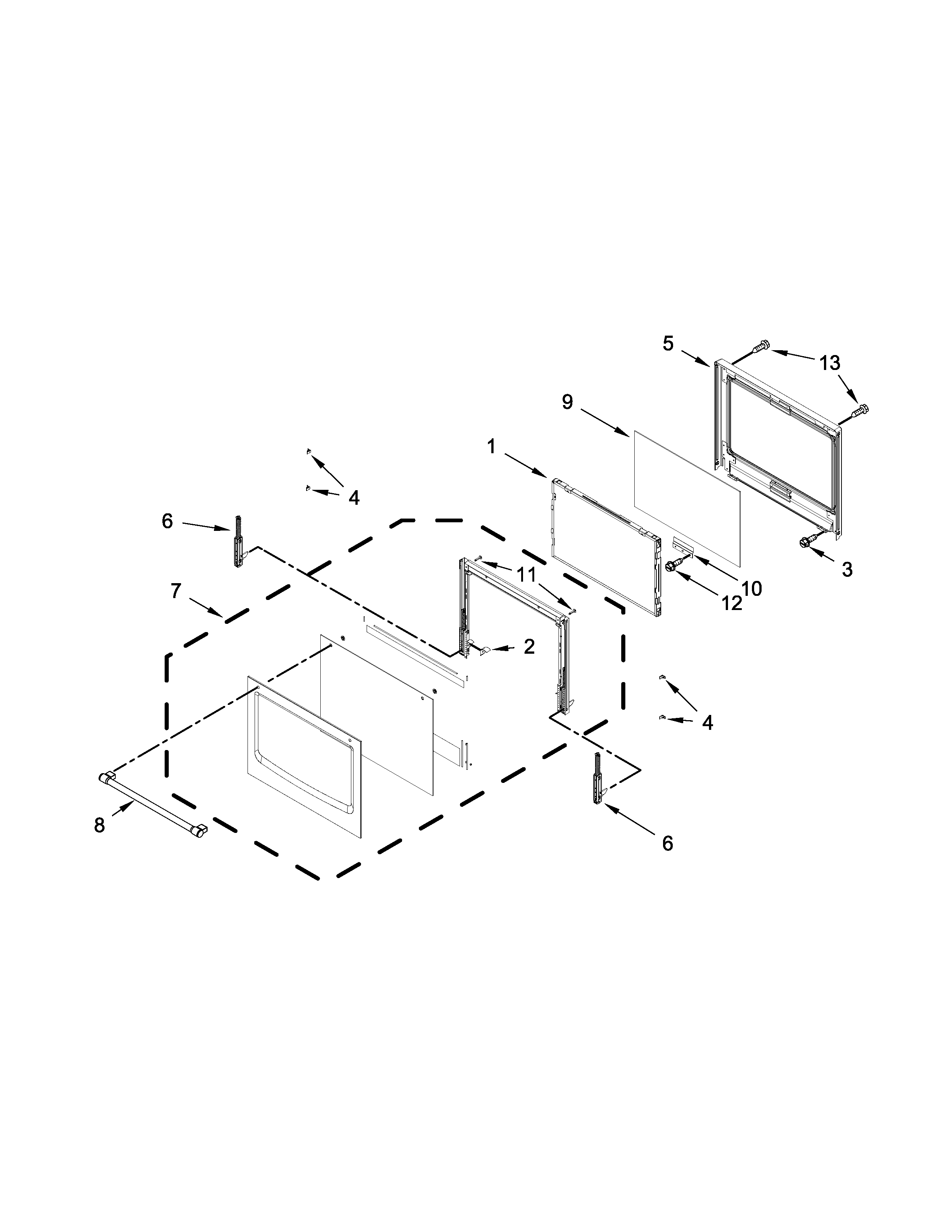 Maytag MEW7630DE00 upper oven door parts diagram