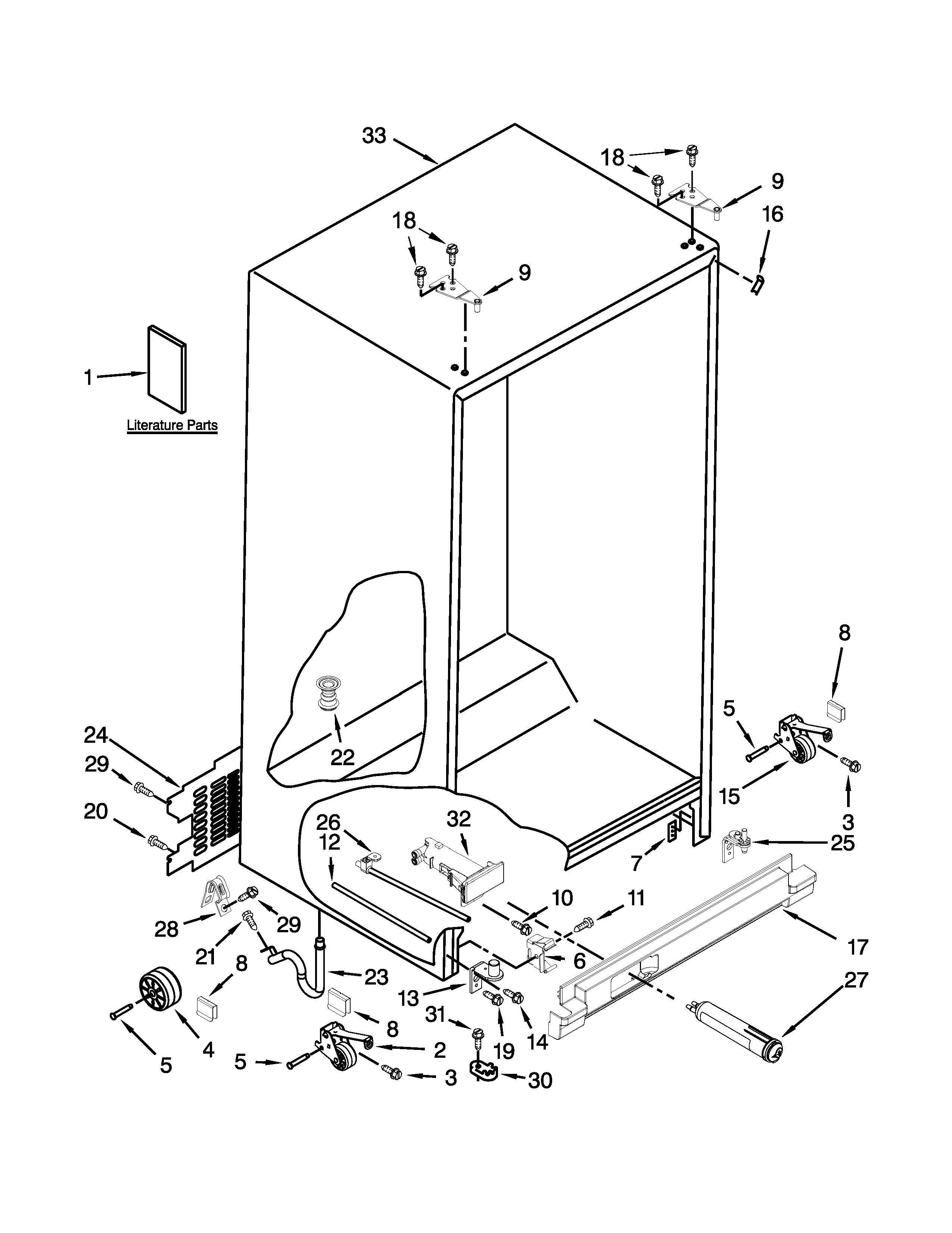 Whirlpool 7WRS25FEBF00 cabinet parts diagram