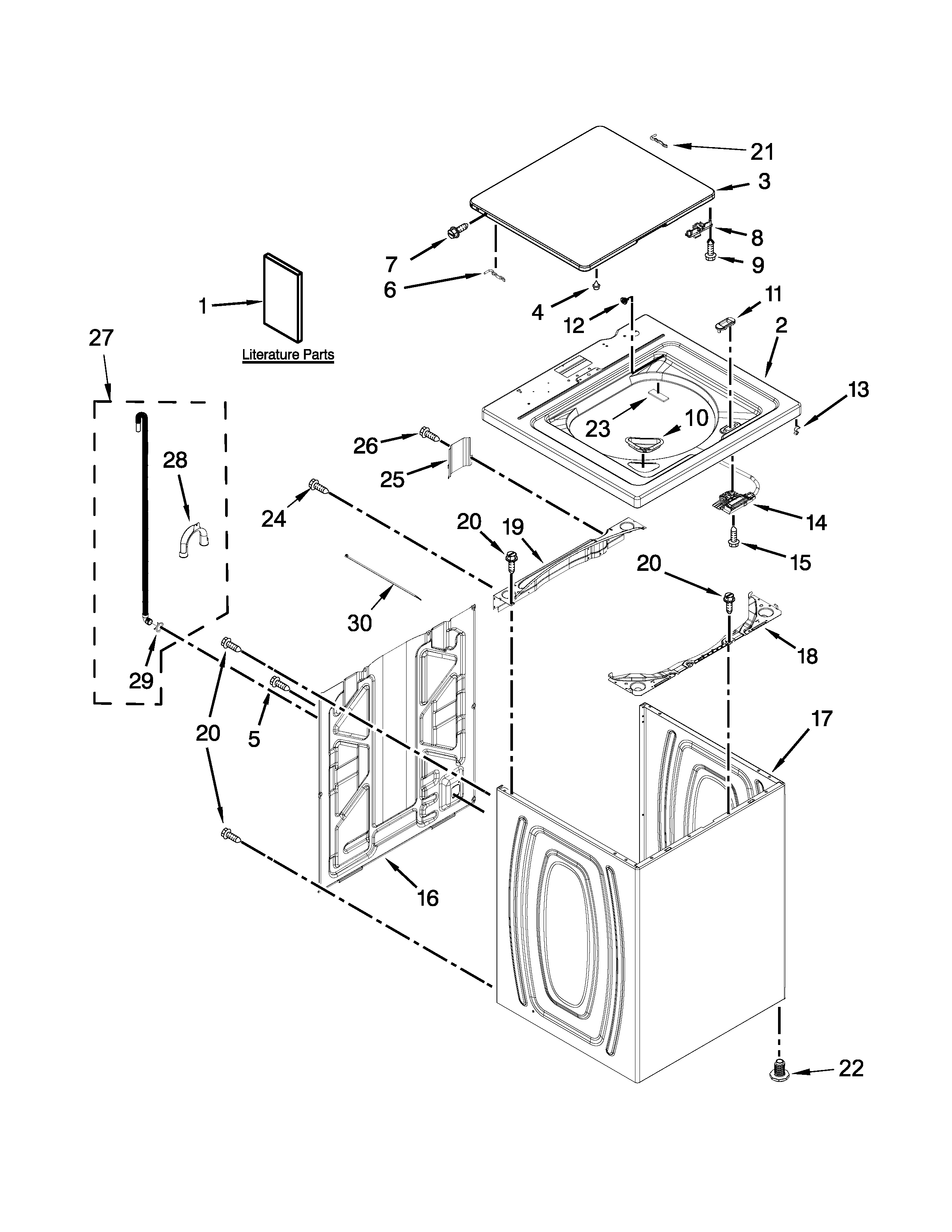 Crosley CAW9444DW1 top and cabinet parts diagram