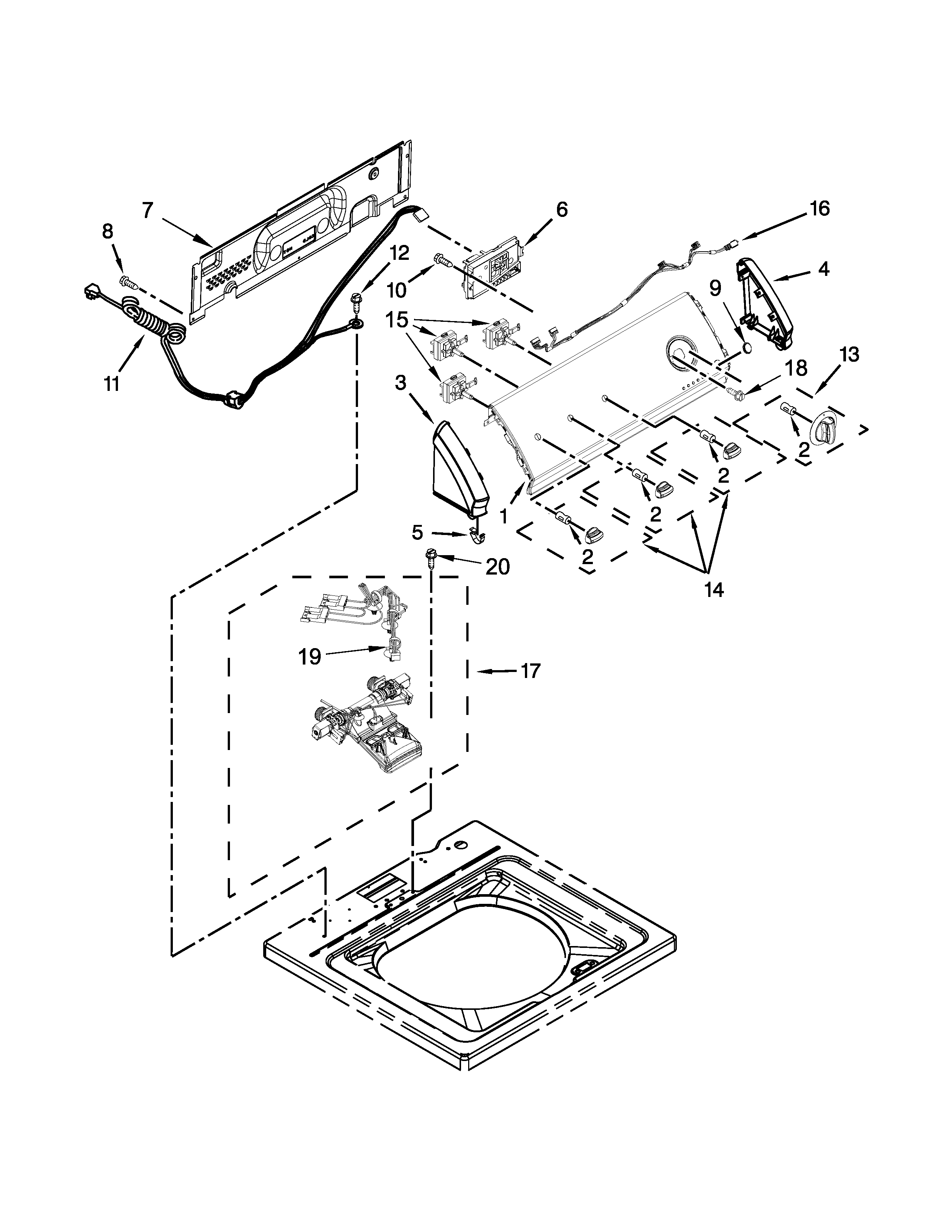 Crosley CAW9444DW1 controls and water inlet parts diagram