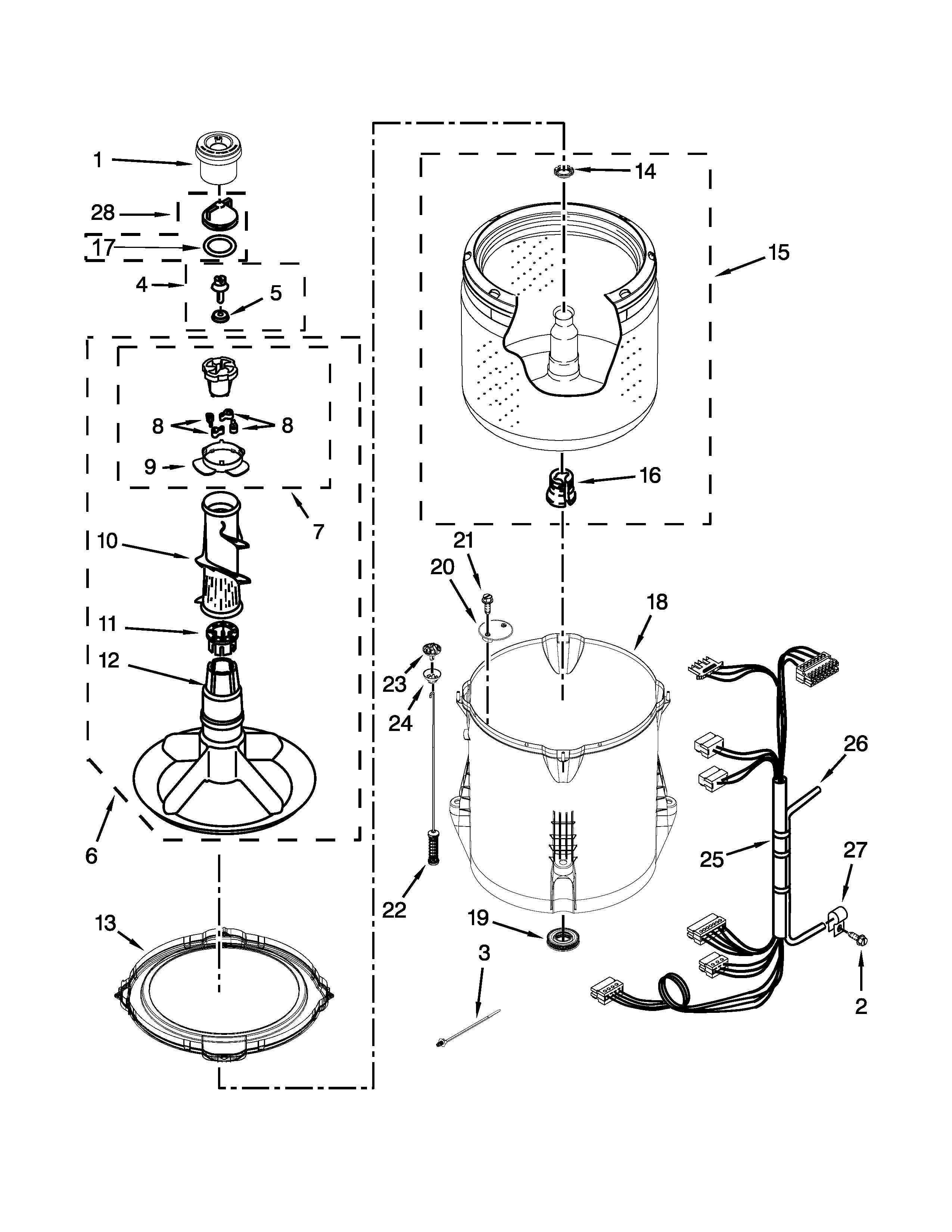 Crosley CAW9444DW1 basket and tub parts diagram