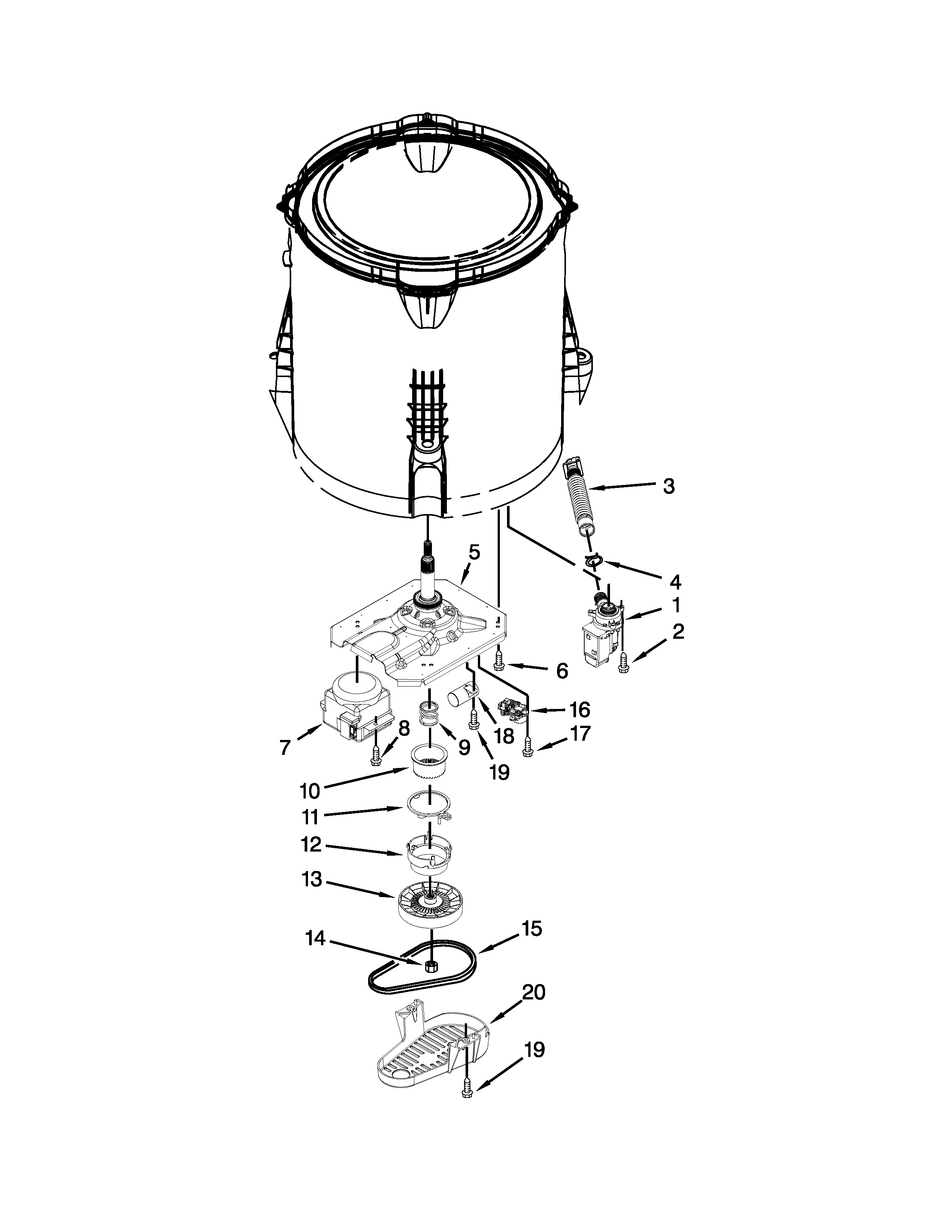 Crosley CAW9444DW1 gearcase, motor and pump parts diagram