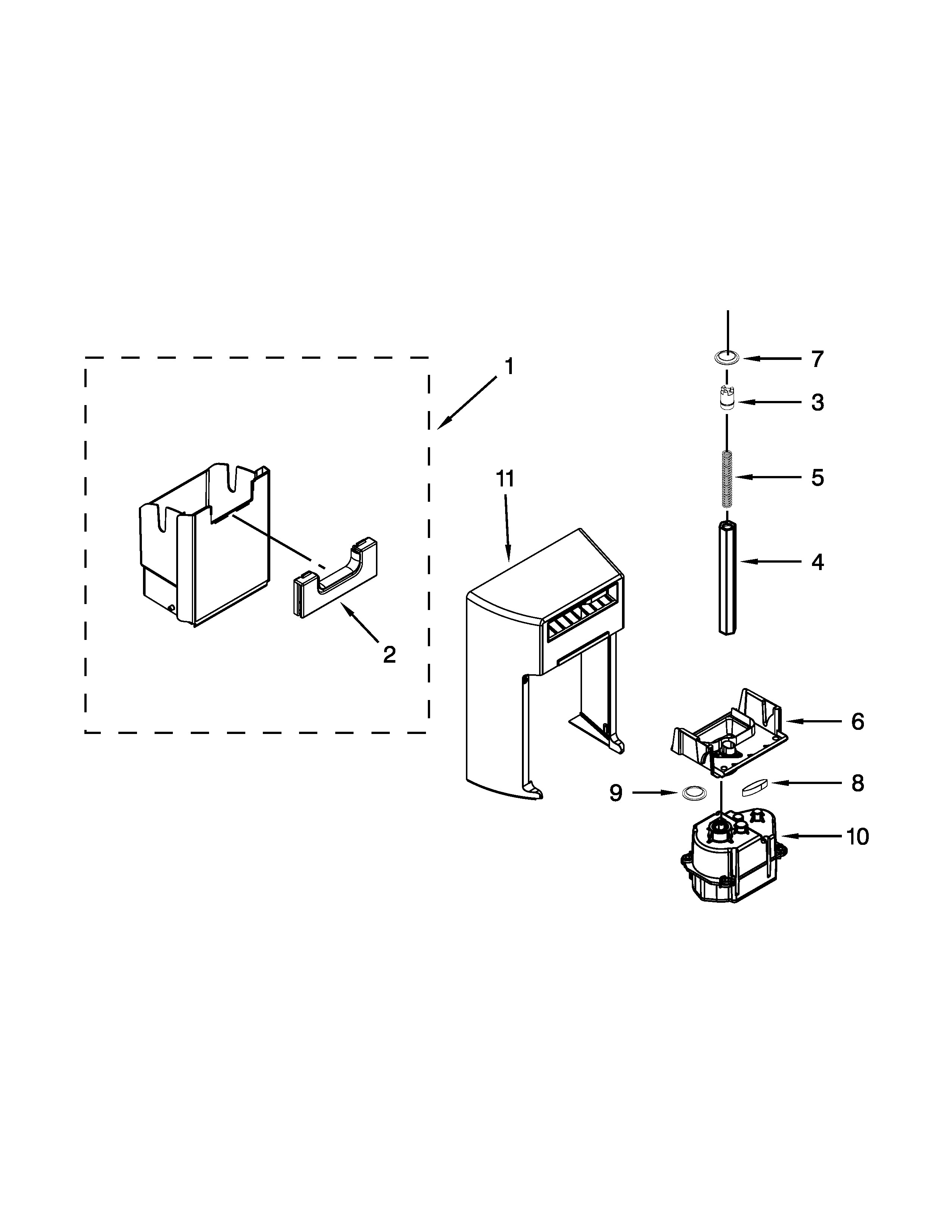 Maytag MSB26C6MDH00 motor and ice container parts diagram