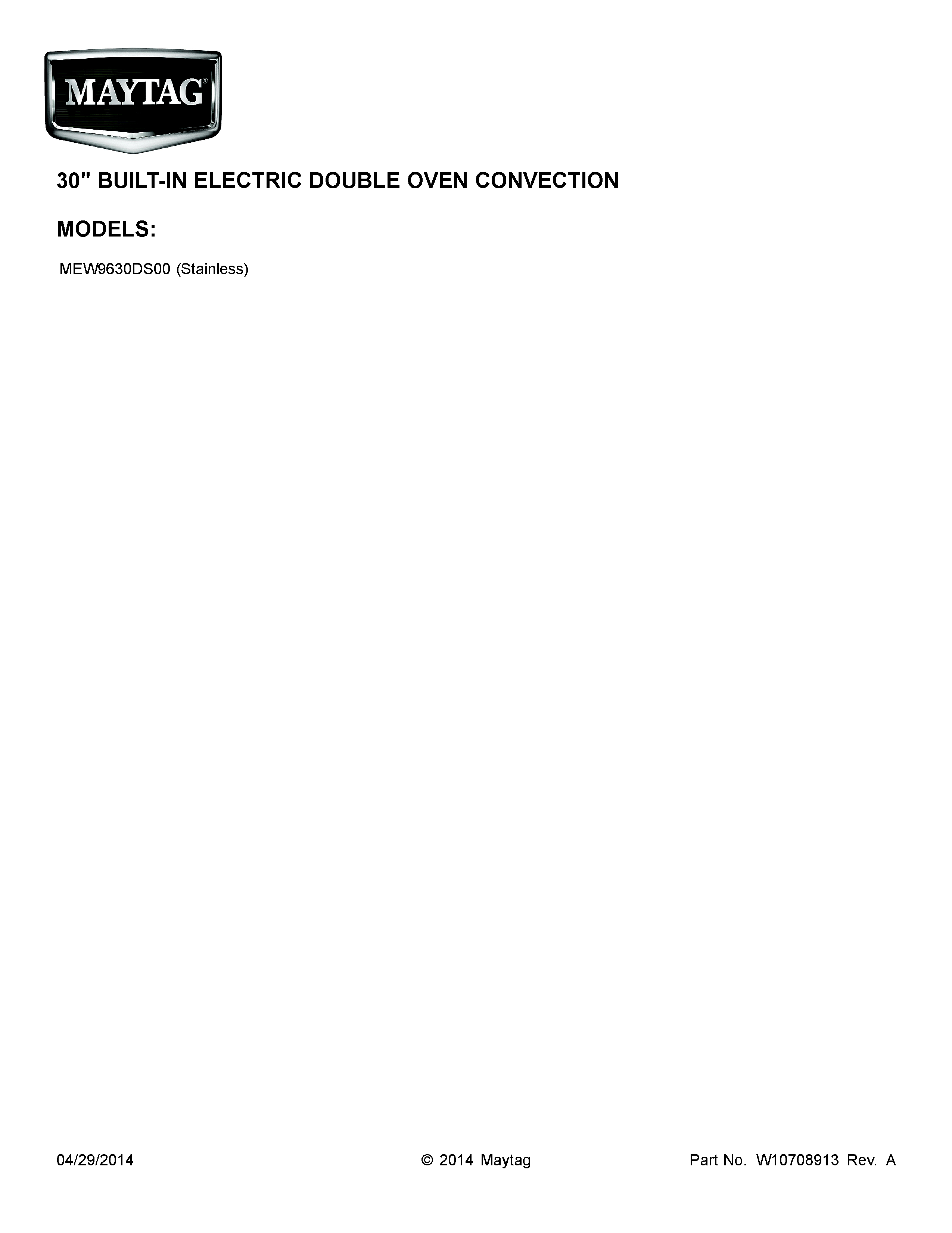 Maytag MEW9630DS00 cover sheet diagram