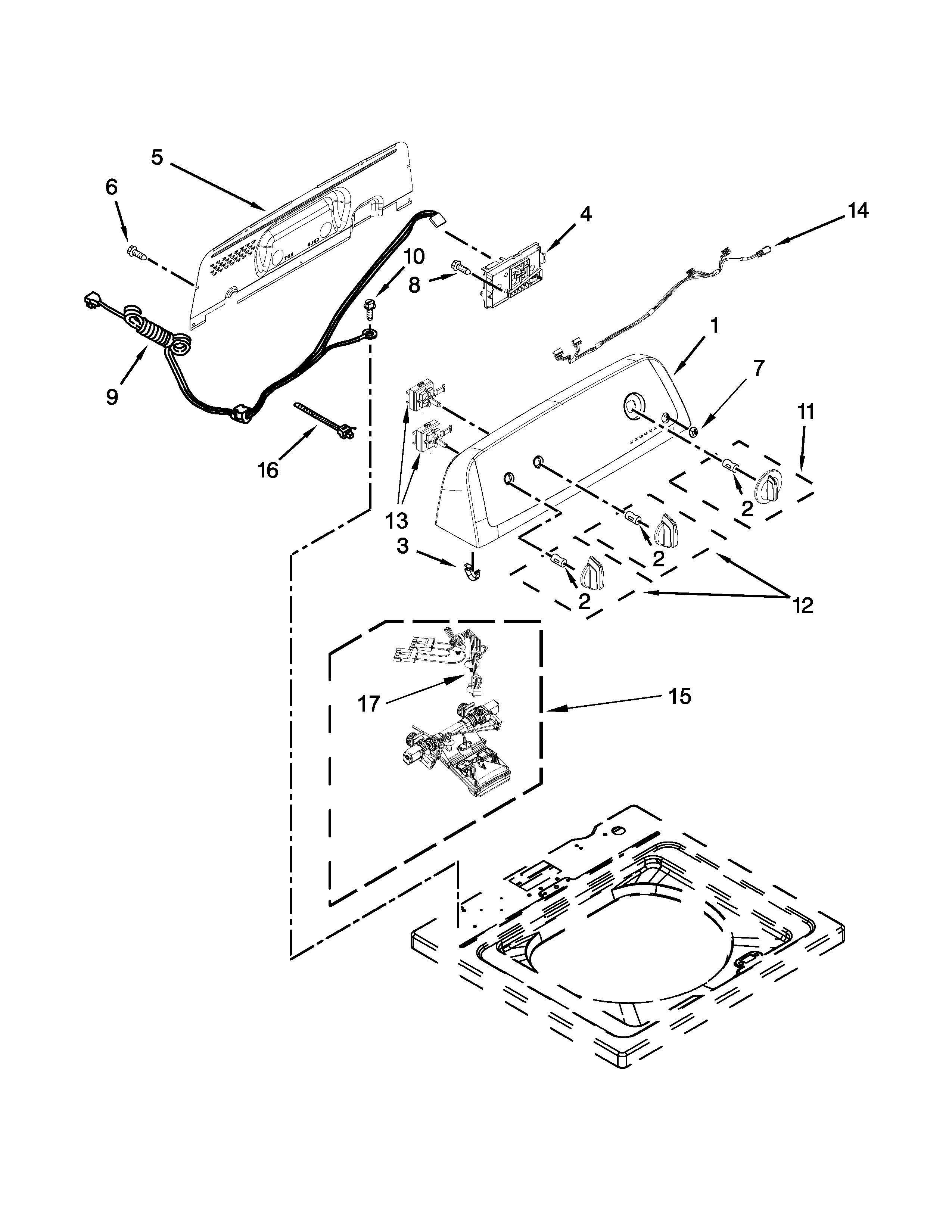 Admiral ATW4676BQ1 controls and water inlet parts diagram