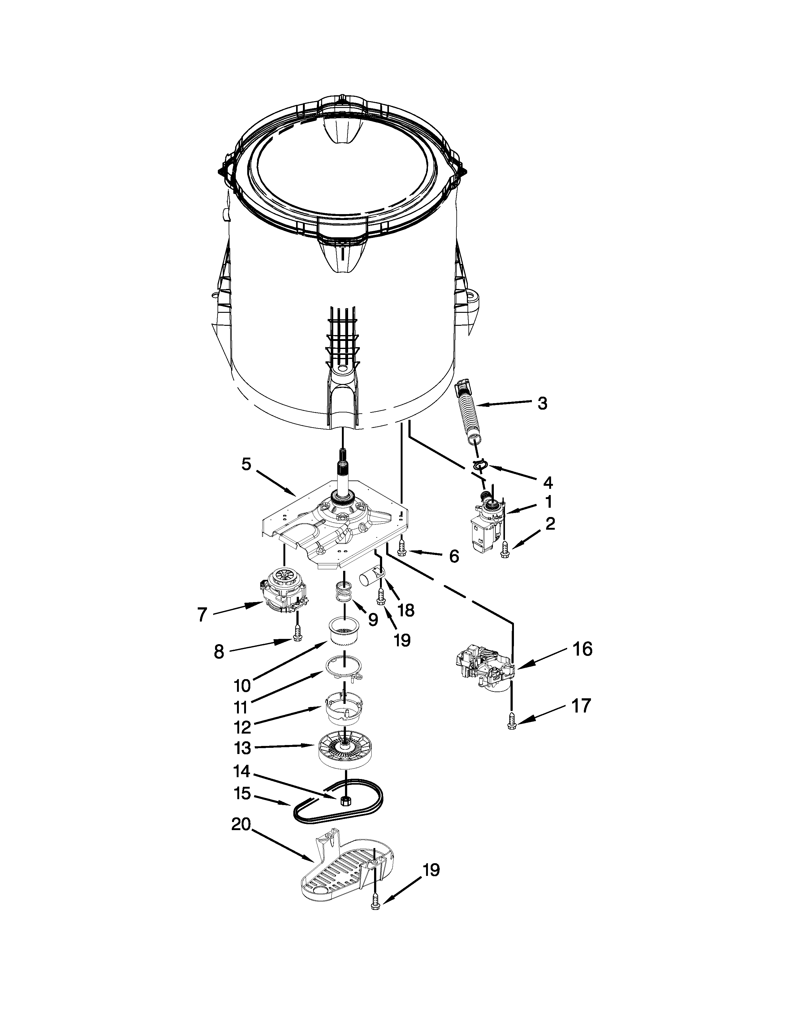 Admiral ATW4676BQ1 gearcase, motor and pump parts diagram