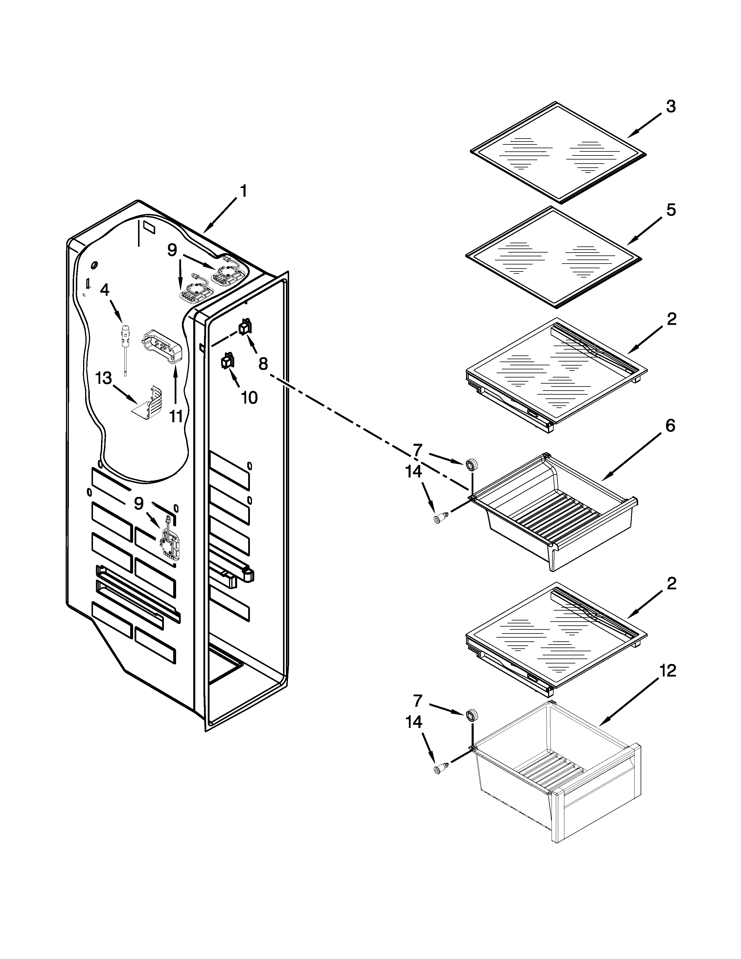 Whirlpool GSC25C6EYY03 freezer liner parts diagram