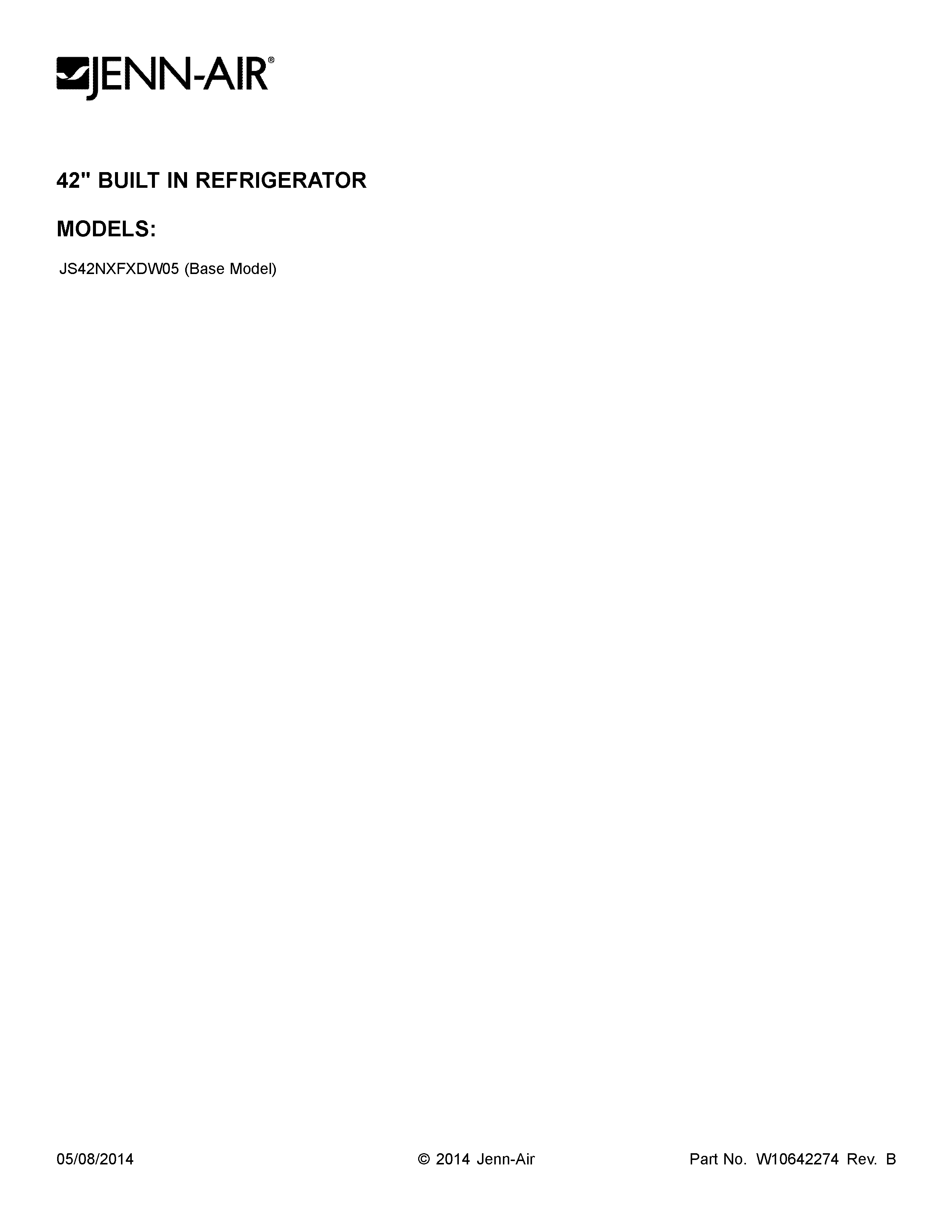 Jenn-Air JS42NXFXDW05 cover sheet diagram