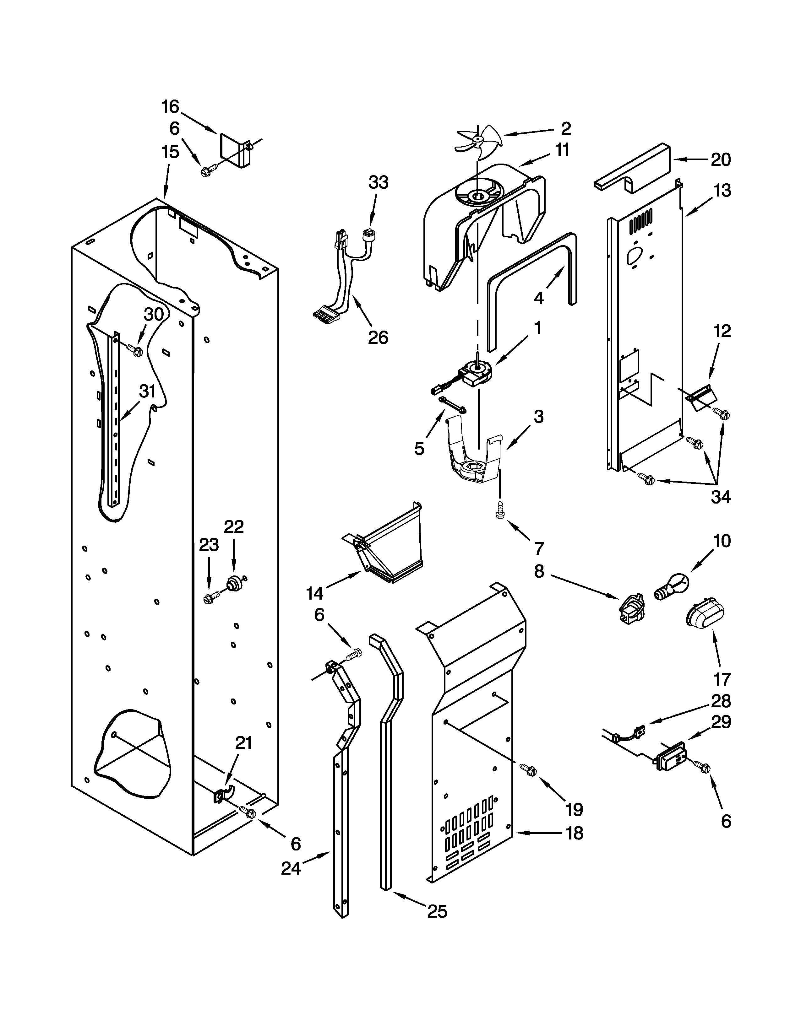 Jenn-Air JS42NXFXDW05 freezer liner and air flow parts diagram