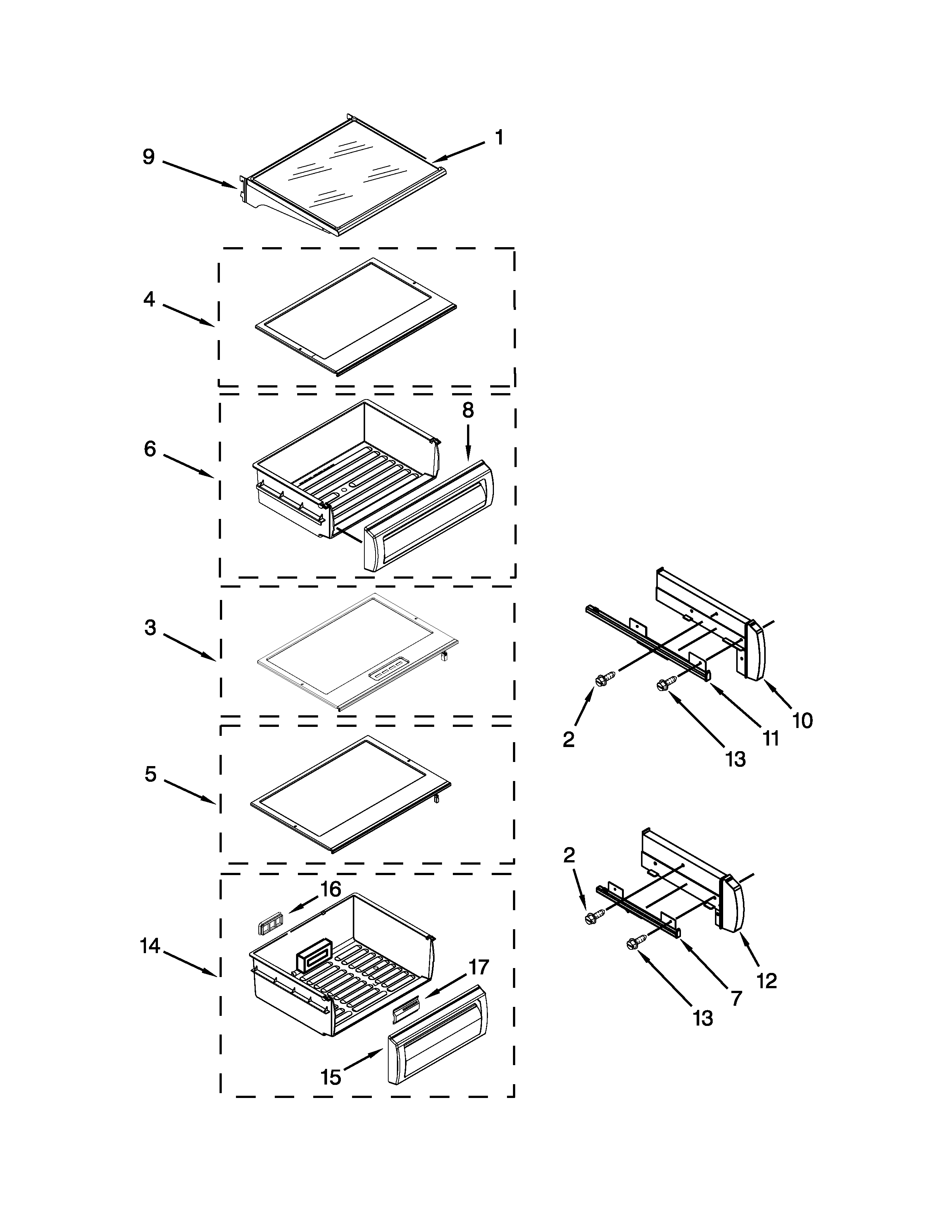 Jenn-Air JS42NXFXDW05 refrigerator shelf parts diagram