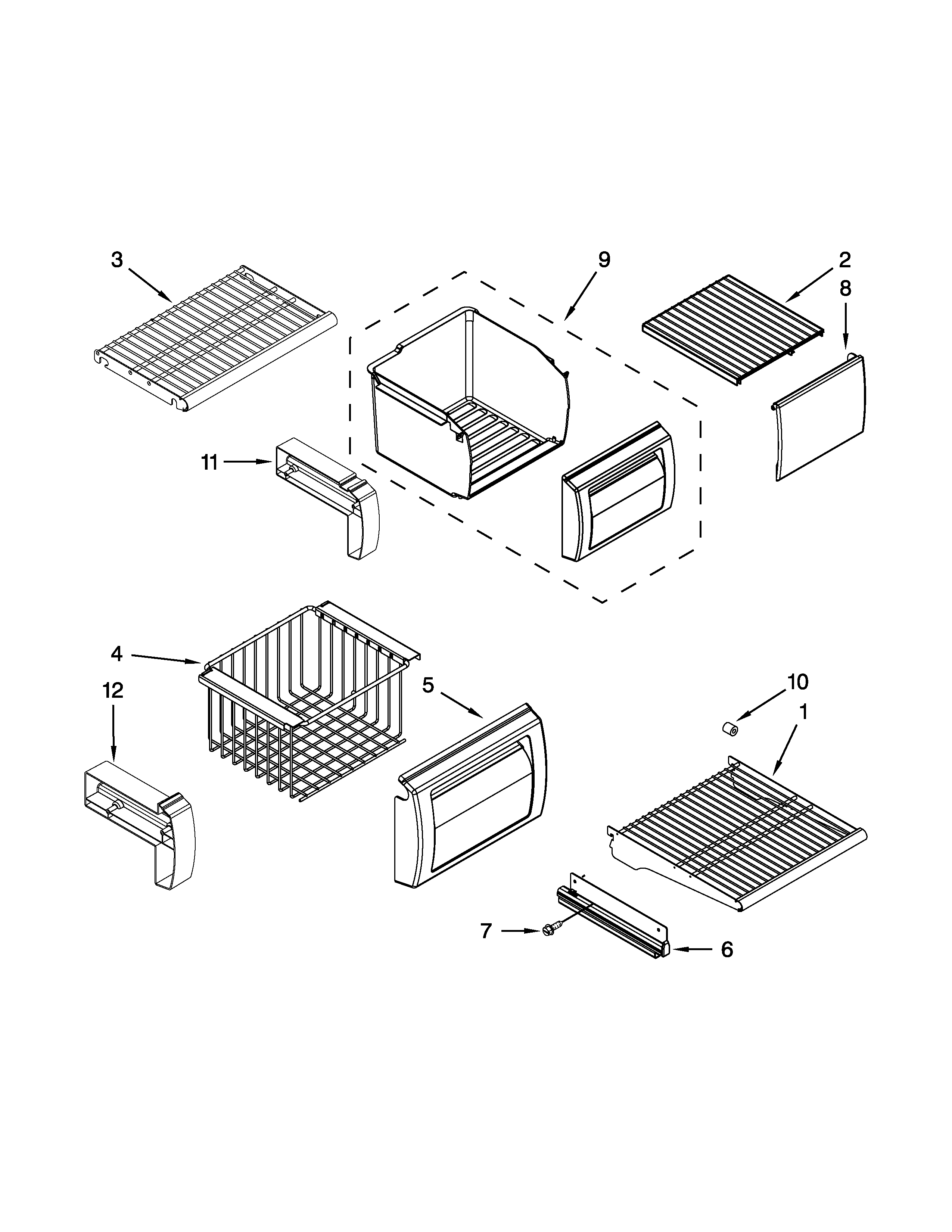 Jenn-Air JS42NXFXDW05 freezer shelf parts diagram
