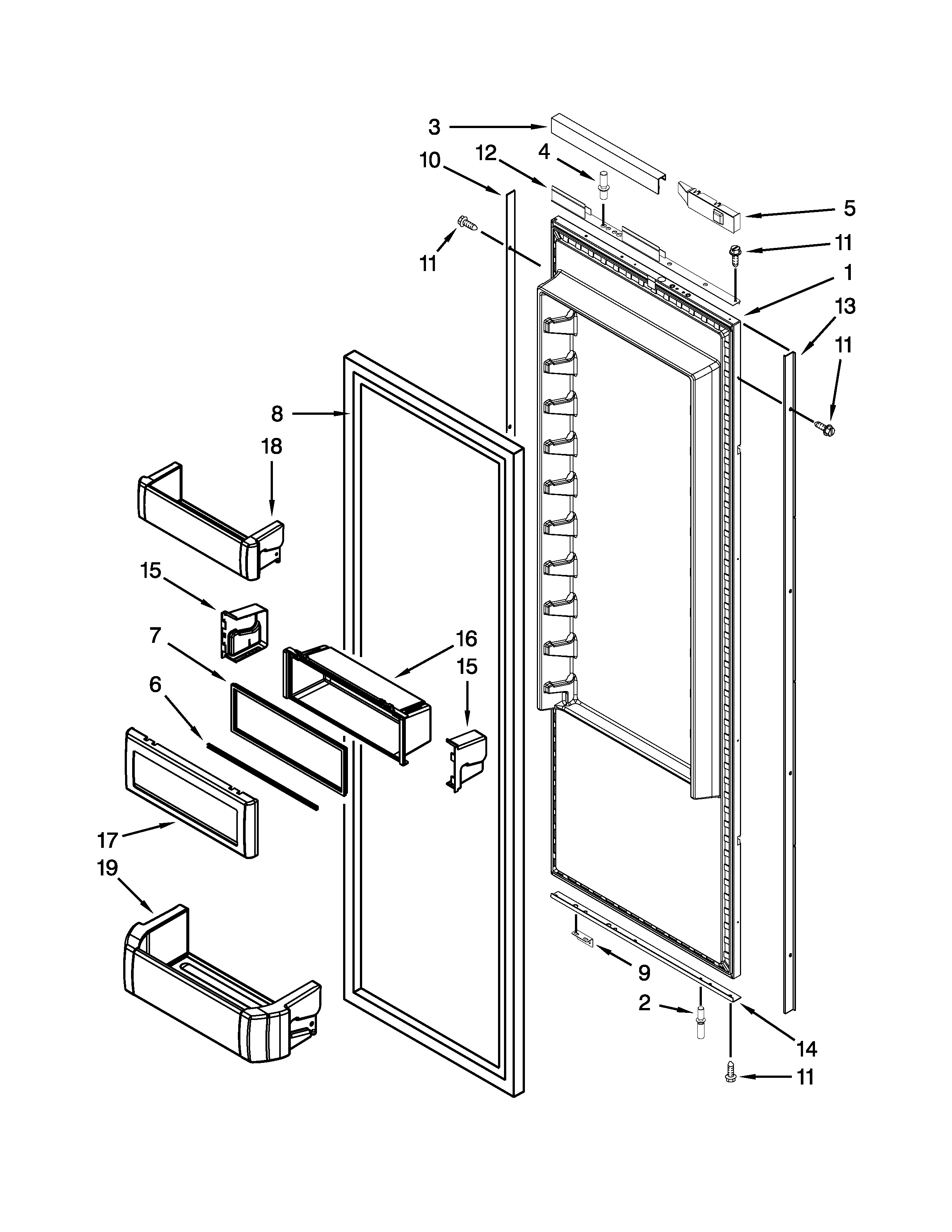 Jenn-Air JS42NXFXDW05 refrigerator door parts diagram