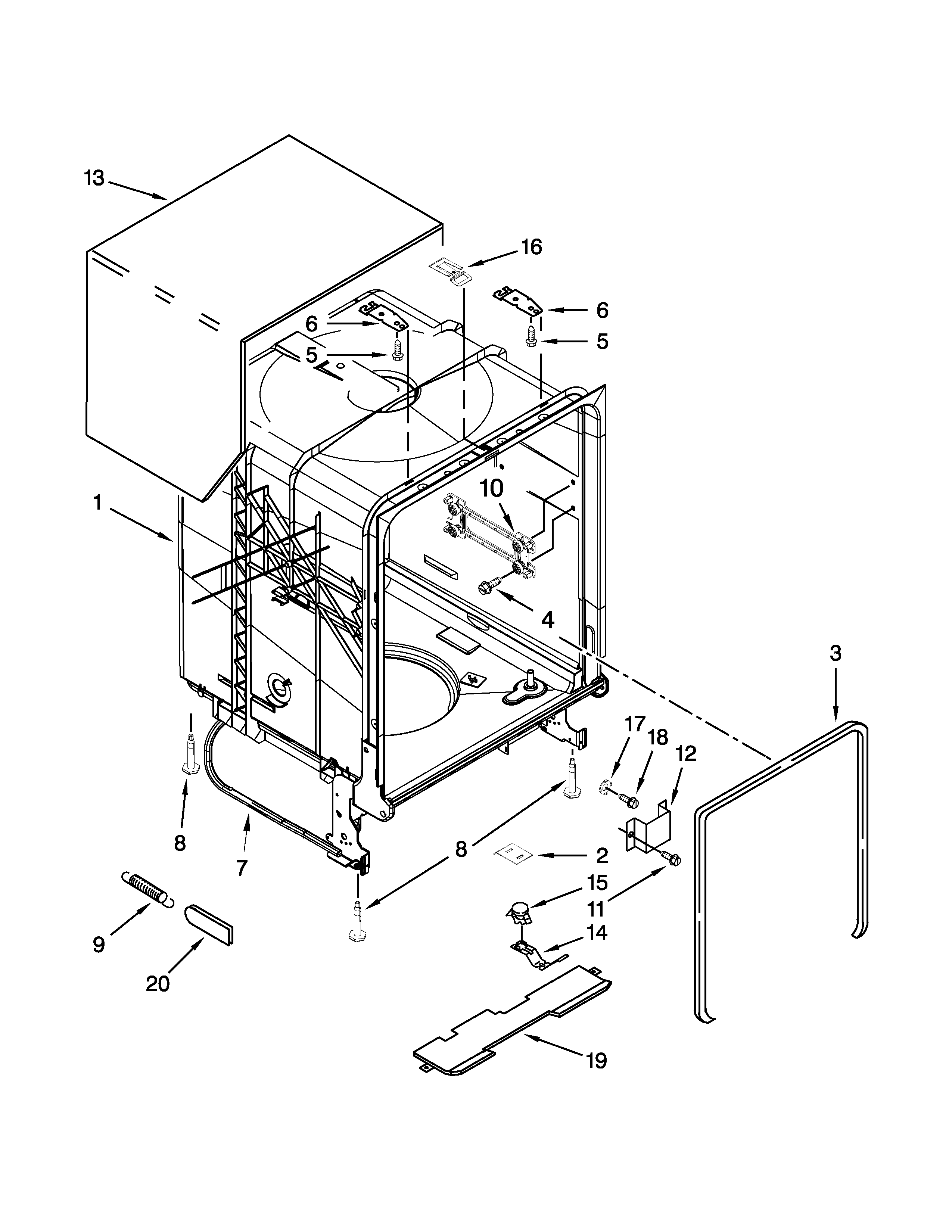 Whirlpool WDT710PAYB4 tub and frame parts diagram
