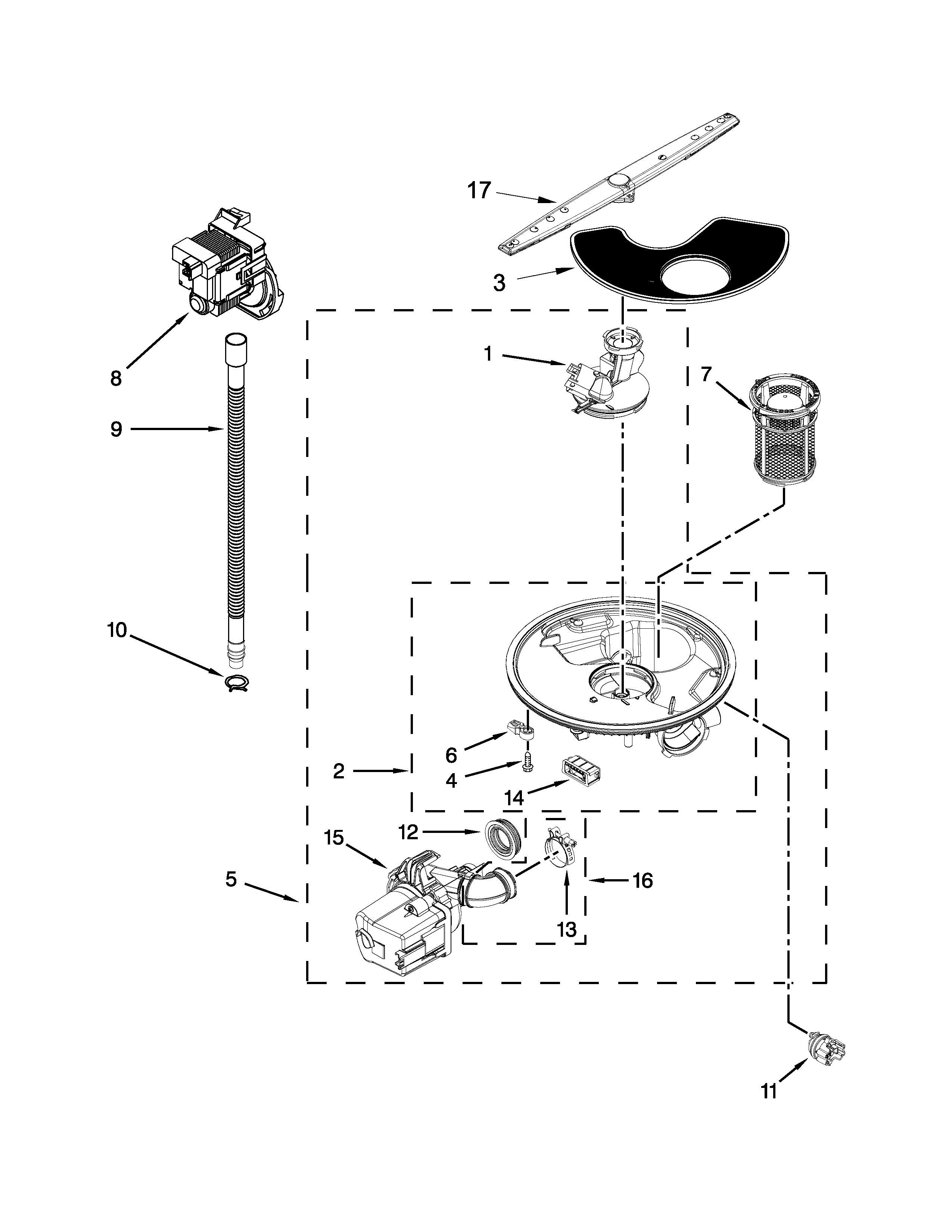 Whirlpool WDT710PAYB4 pump, washarm and motor parts diagram