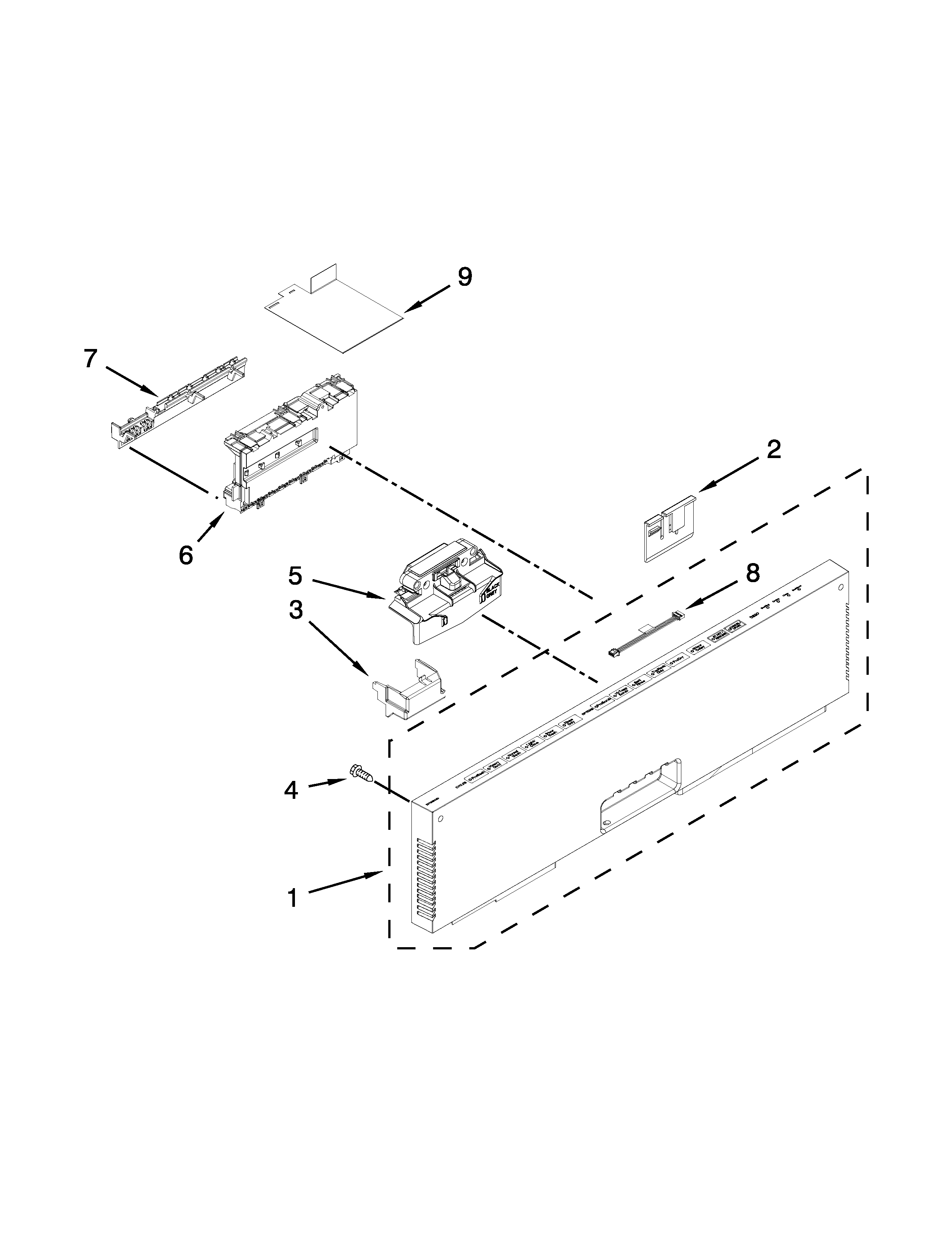 Ikea IUD8500BX0 control panel and latch parts diagram