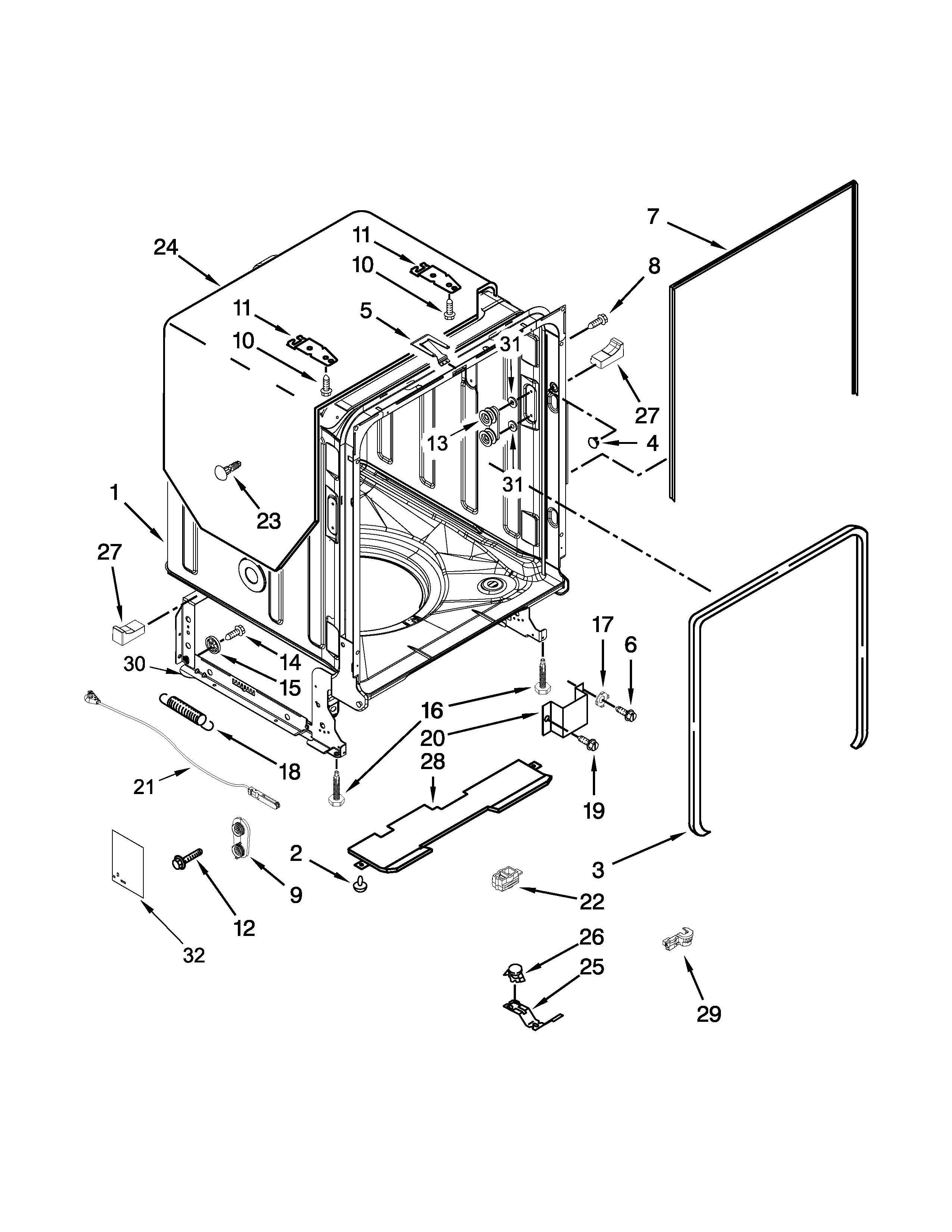 Ikea IUD8500BX0 tub and frame parts diagram