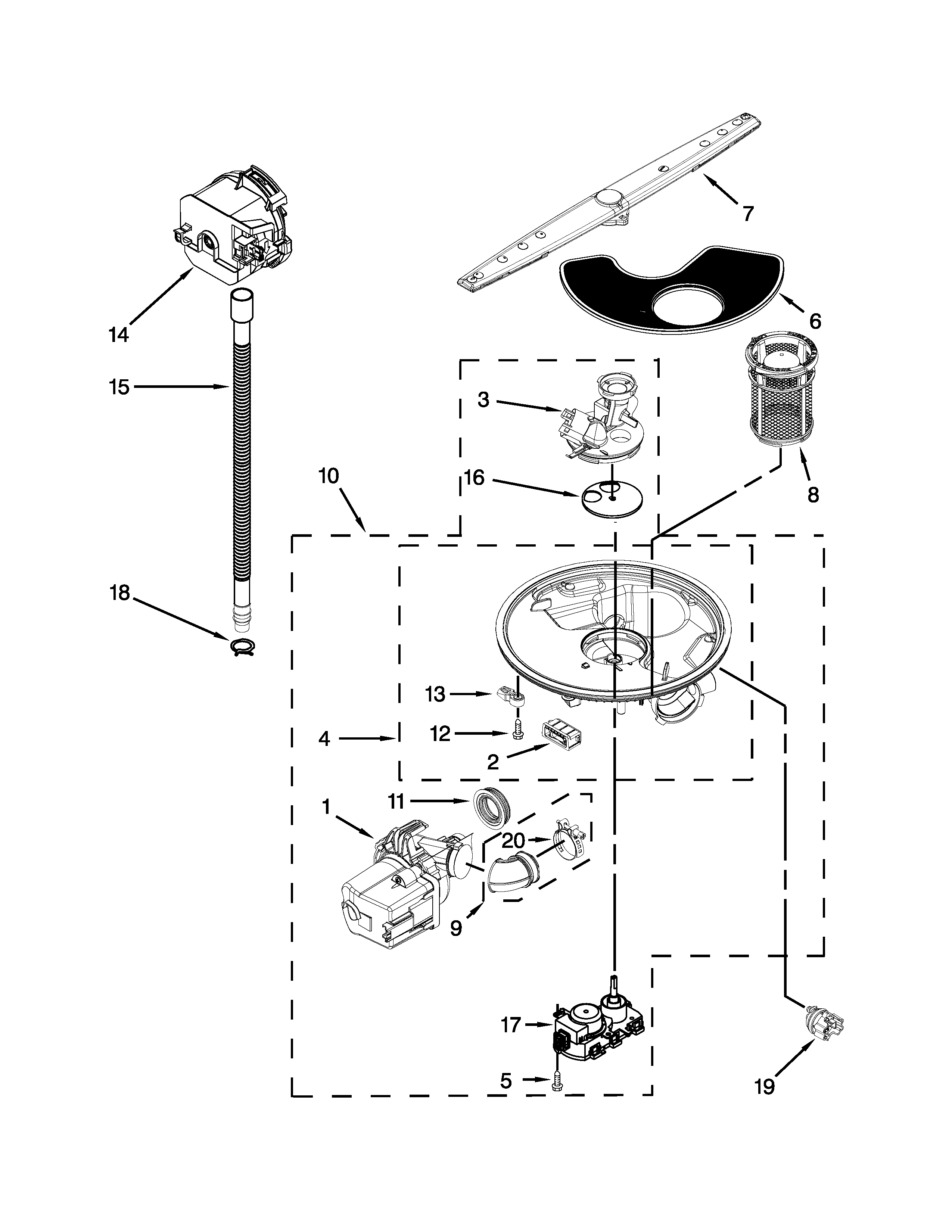 Ikea IUD8500BX0 pump, washarm and motor parts diagram