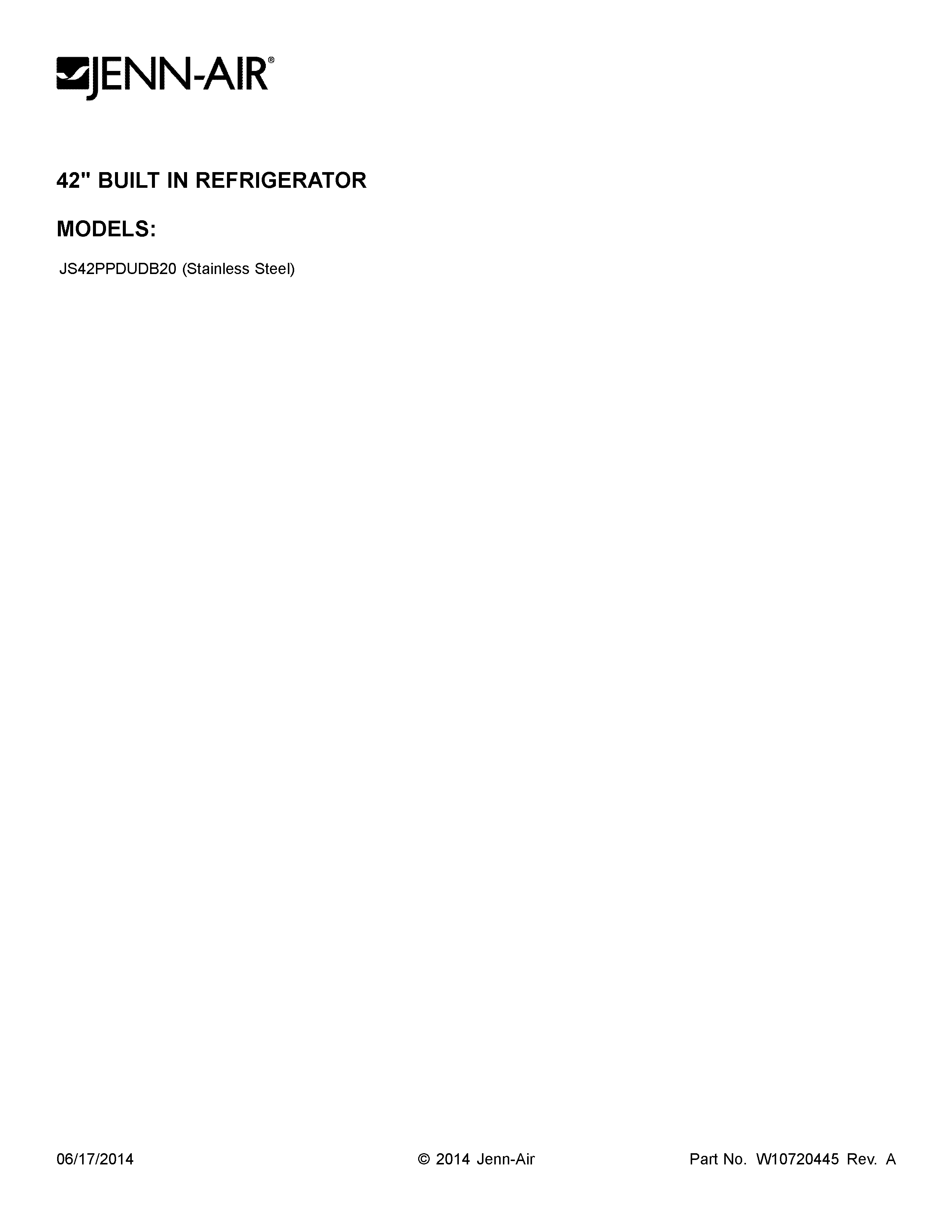 Jenn-Air JS42PPDUDB20 cover sheet diagram