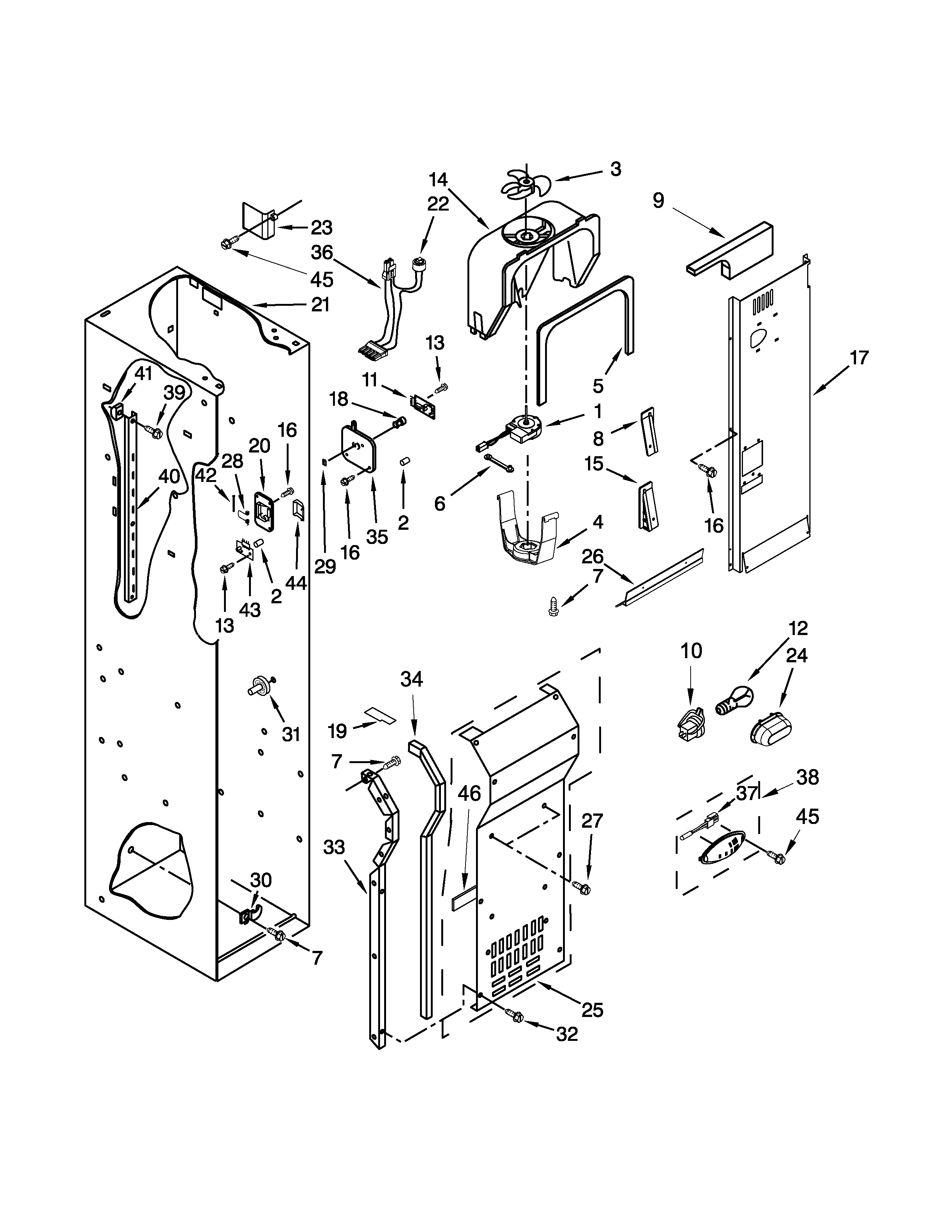 Jenn-Air JS42PPDUDB20 freezer liner and air flow parts diagram