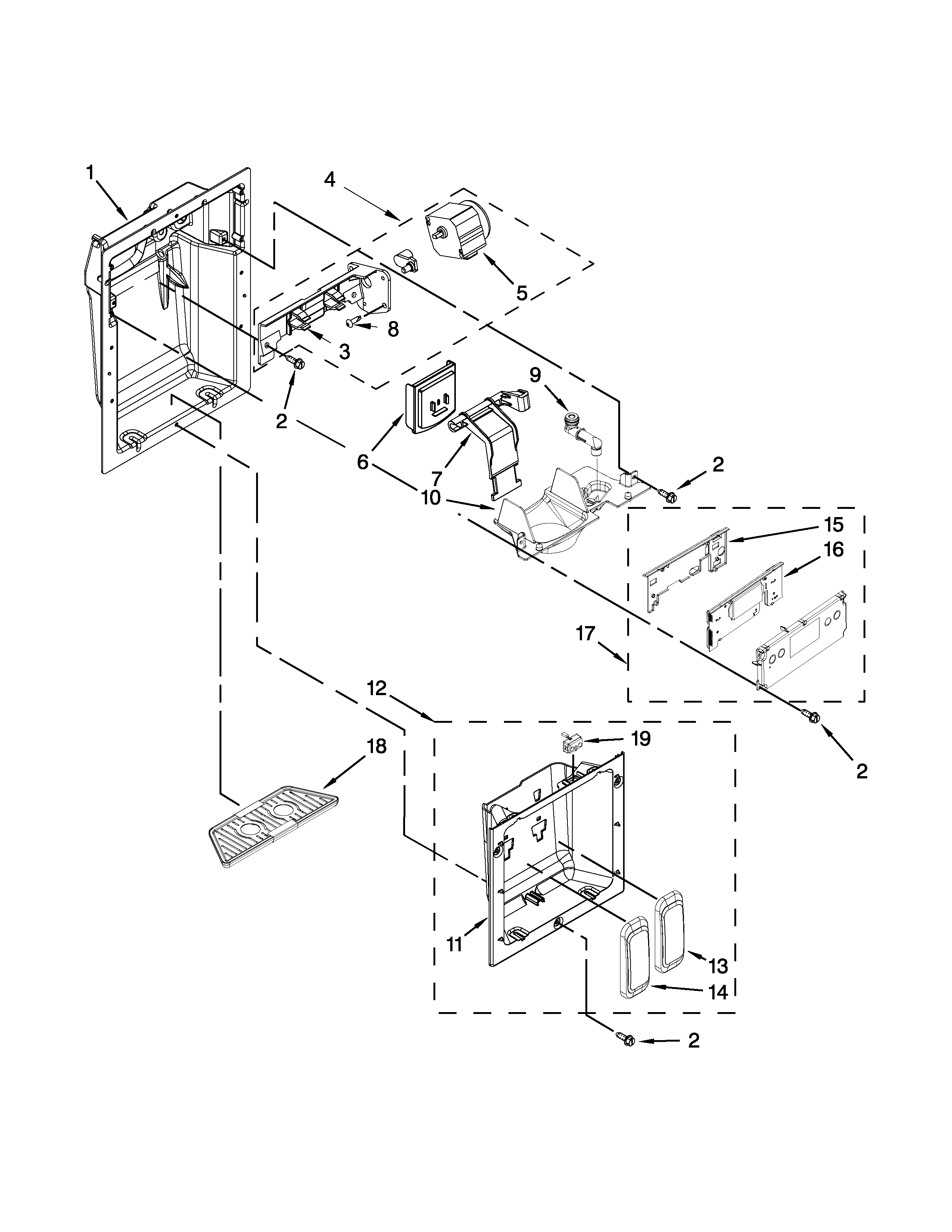 Jenn-Air JS42PPDUDB20 dispenser front parts diagram