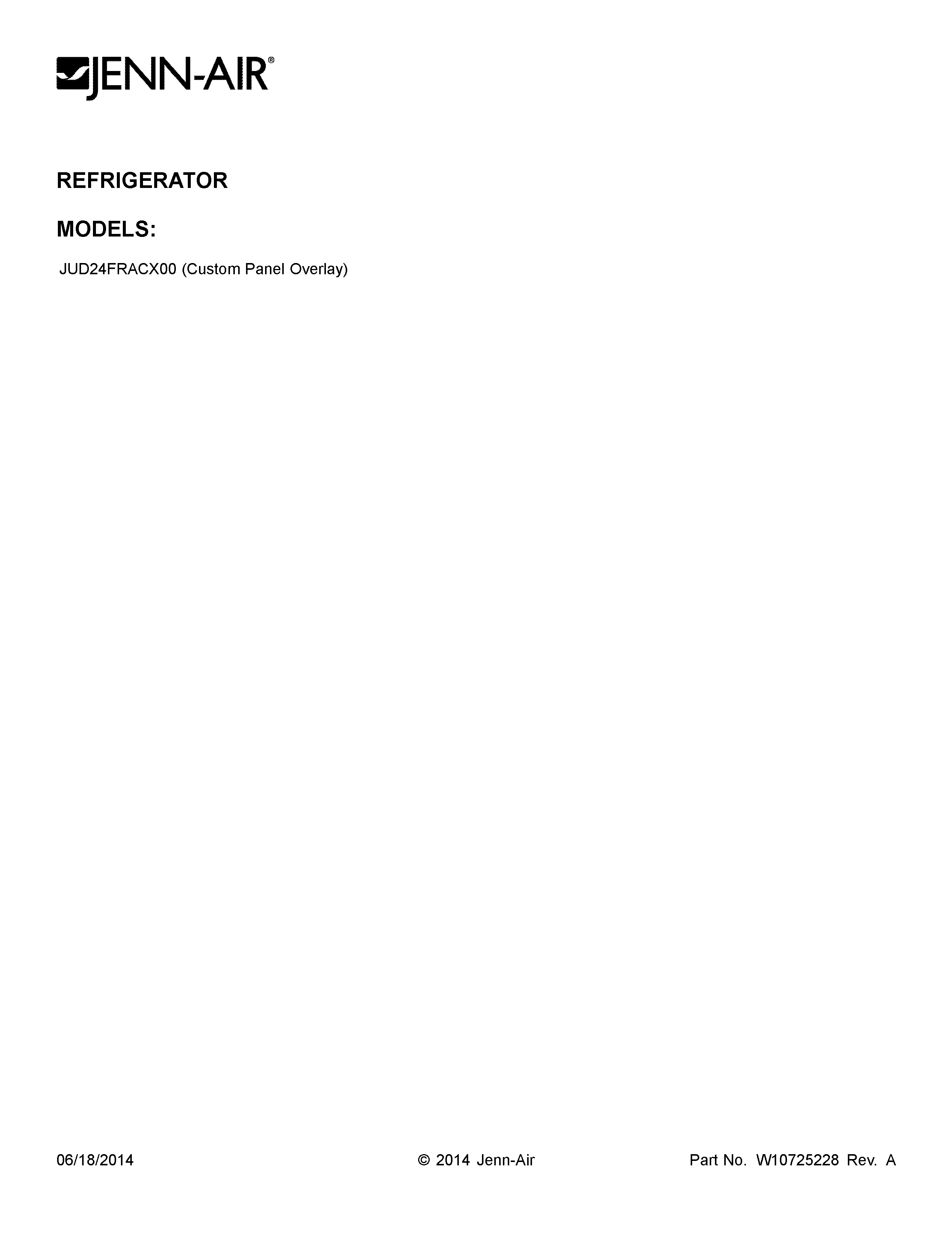 Jenn-Air JUD24FRACX00 cover sheet diagram