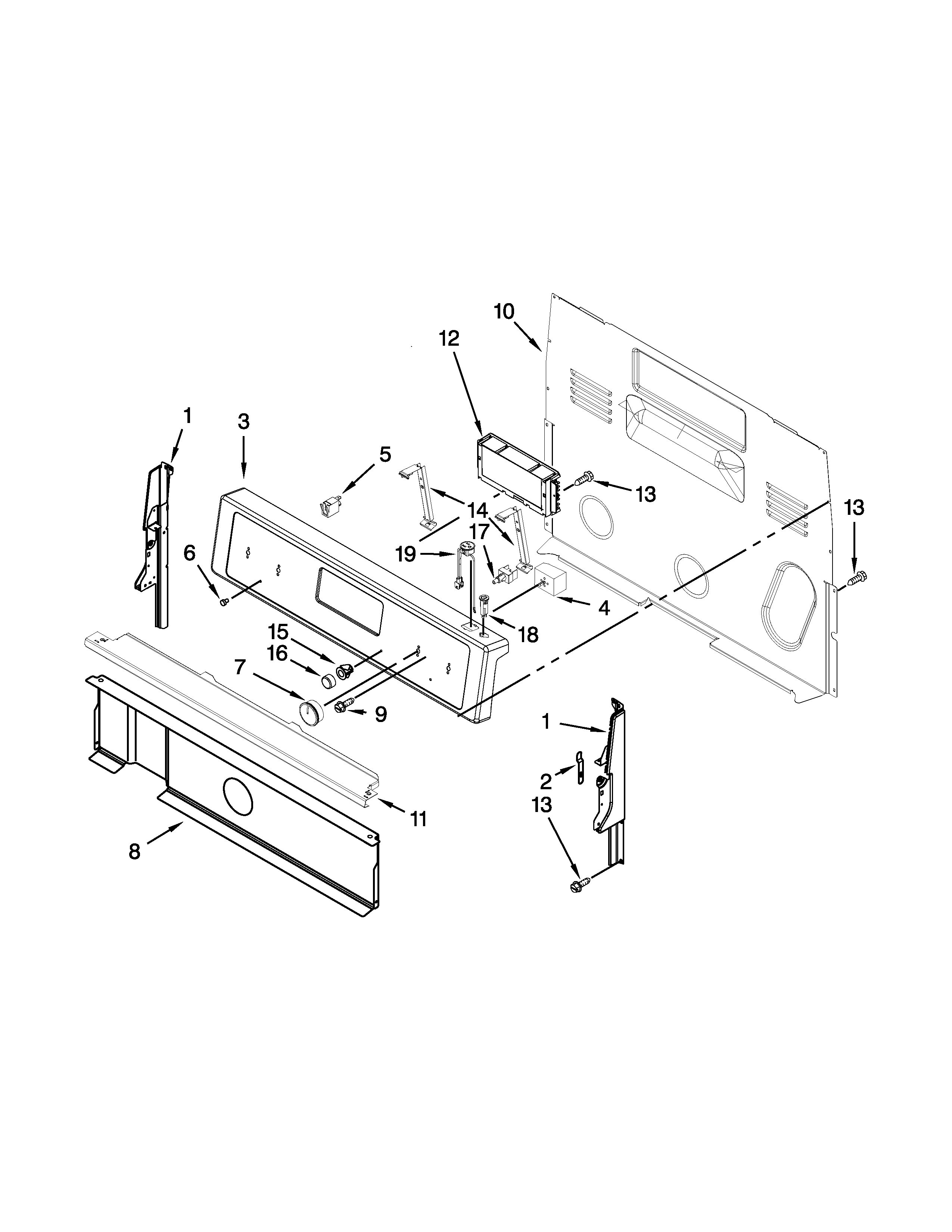 Whirlpool YWFE540H0BS1 control panel parts diagram