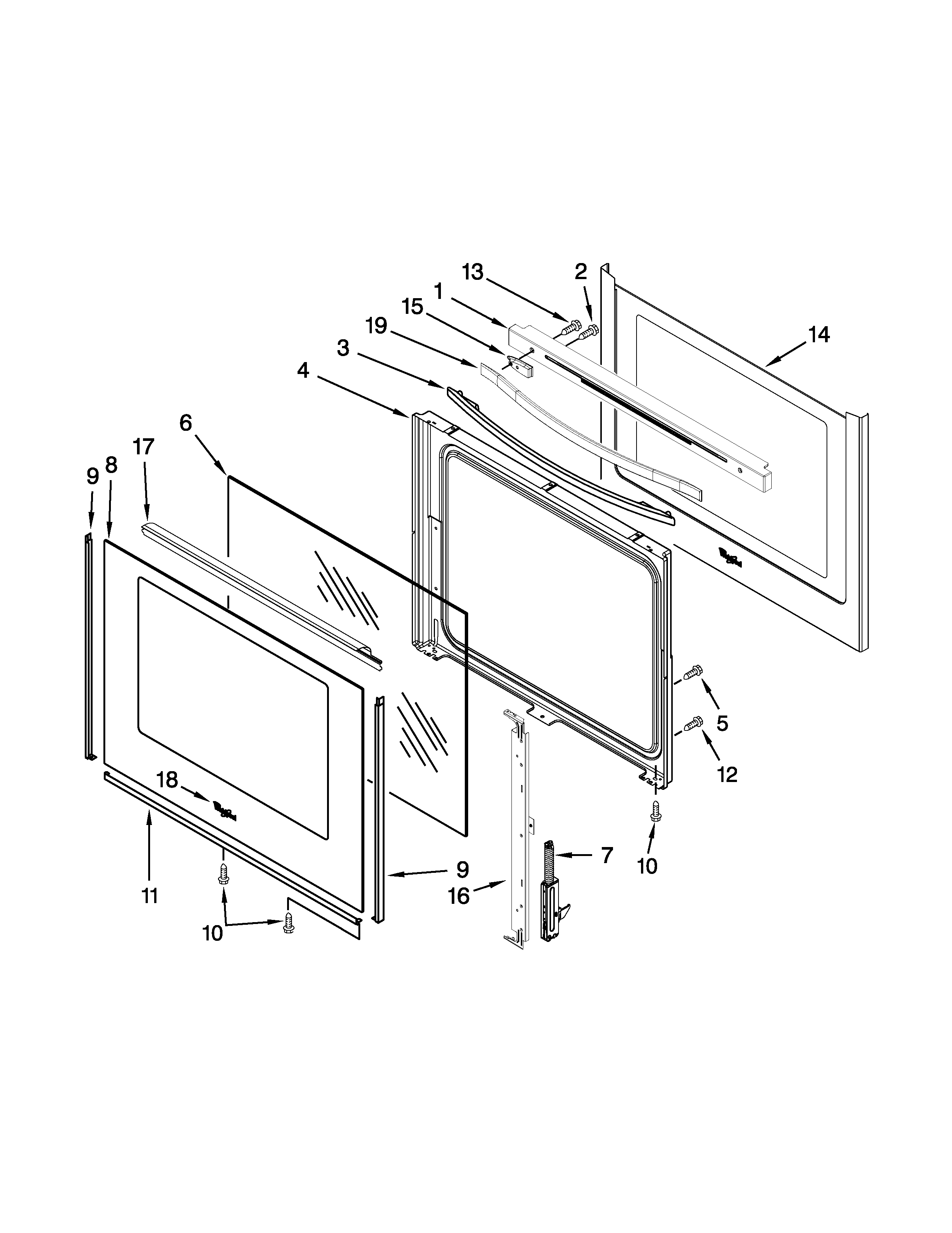 Whirlpool YWFE540H0BS1 door parts diagram