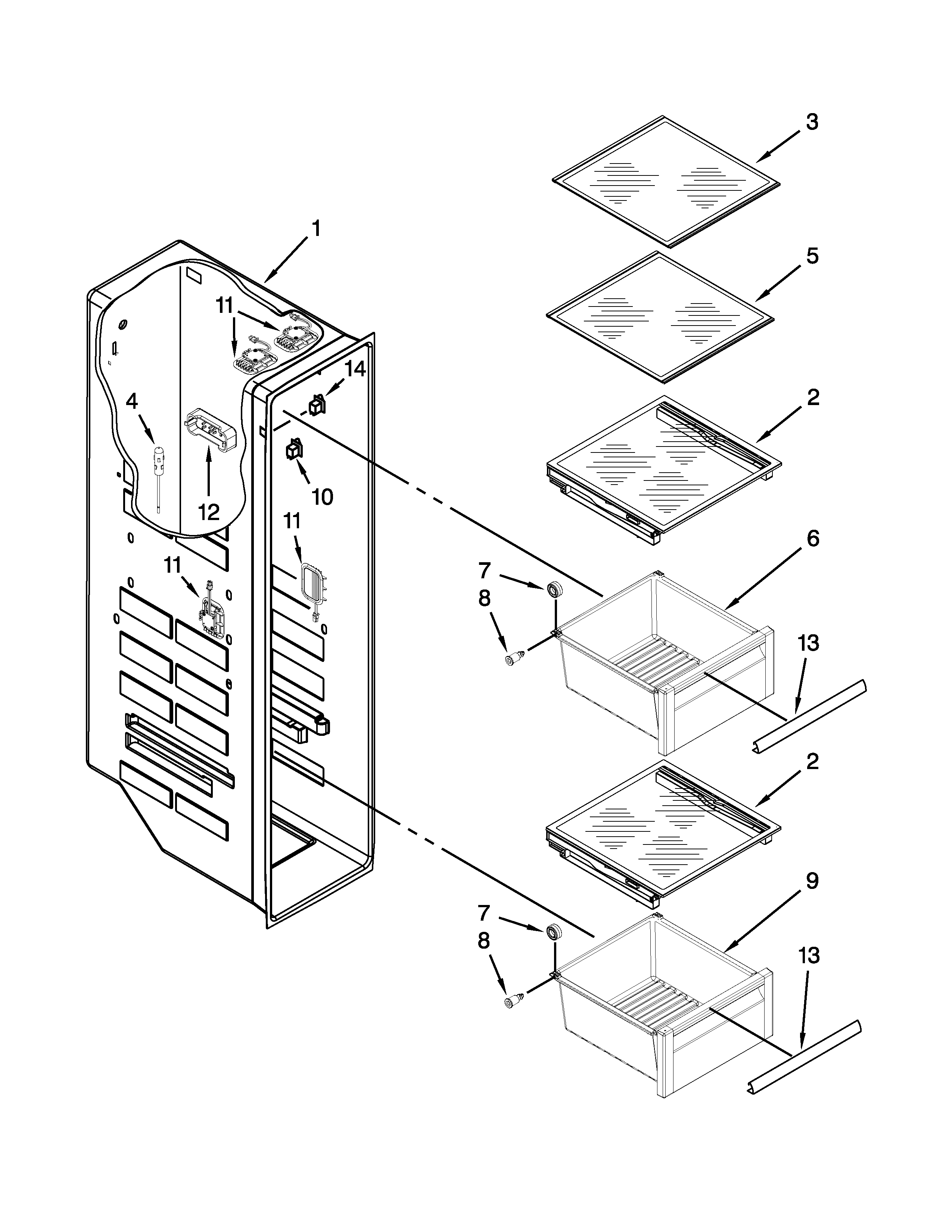 KitchenAid KSF26C4XYY04 freezer liner parts diagram