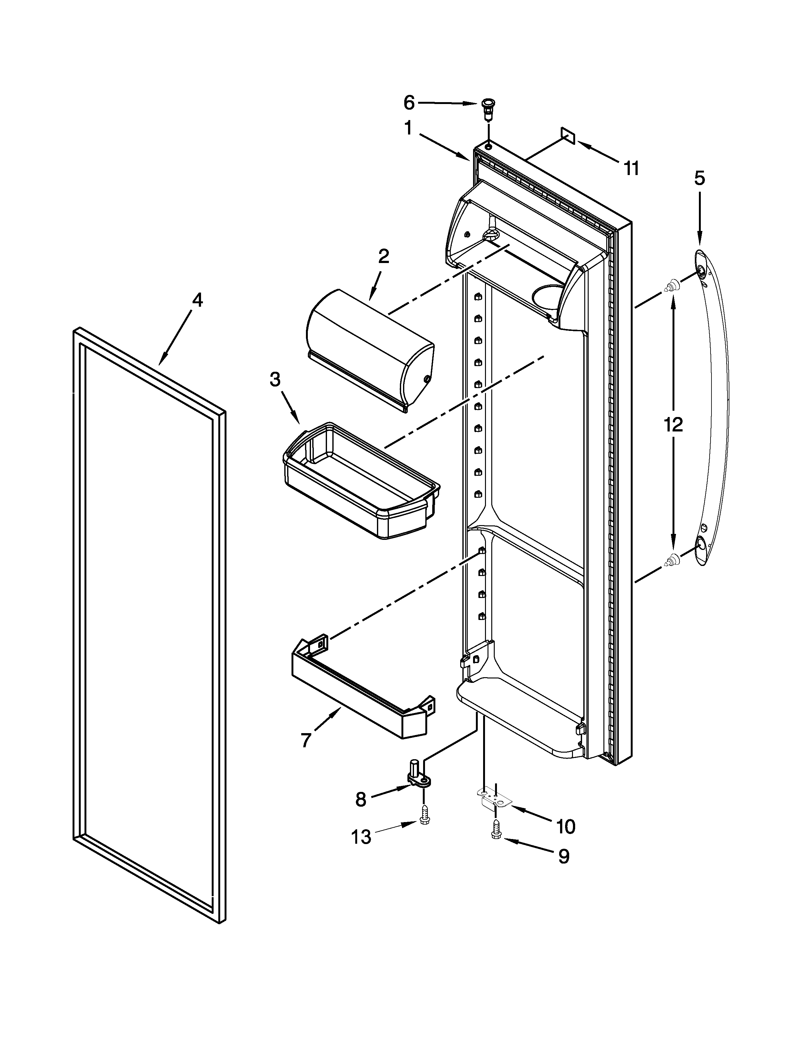 Whirlpool 7WRS25FDBF02 refrigerator door parts diagram