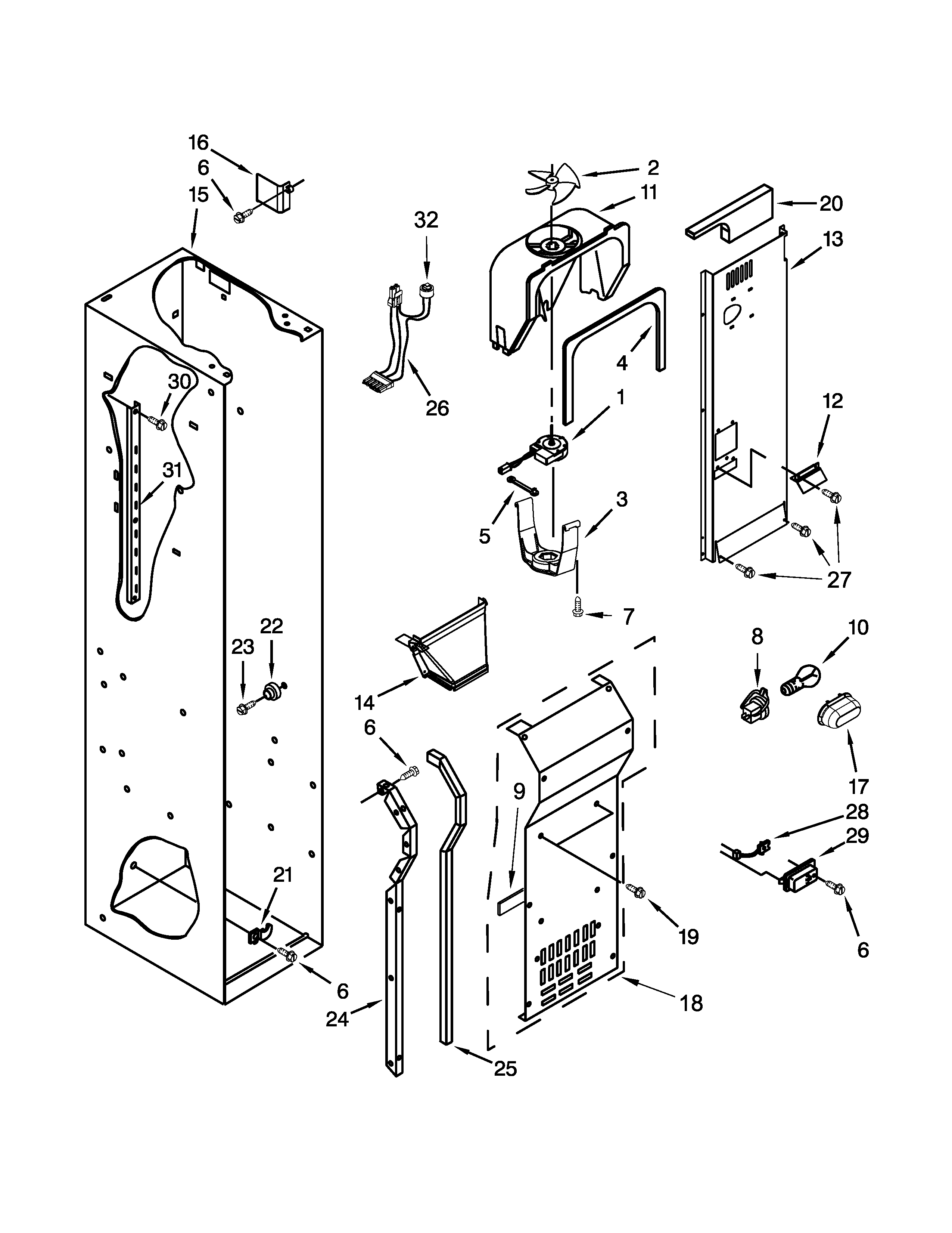 Jenn-Air JS42NXFXDW10 freezer liner and air flow parts diagram