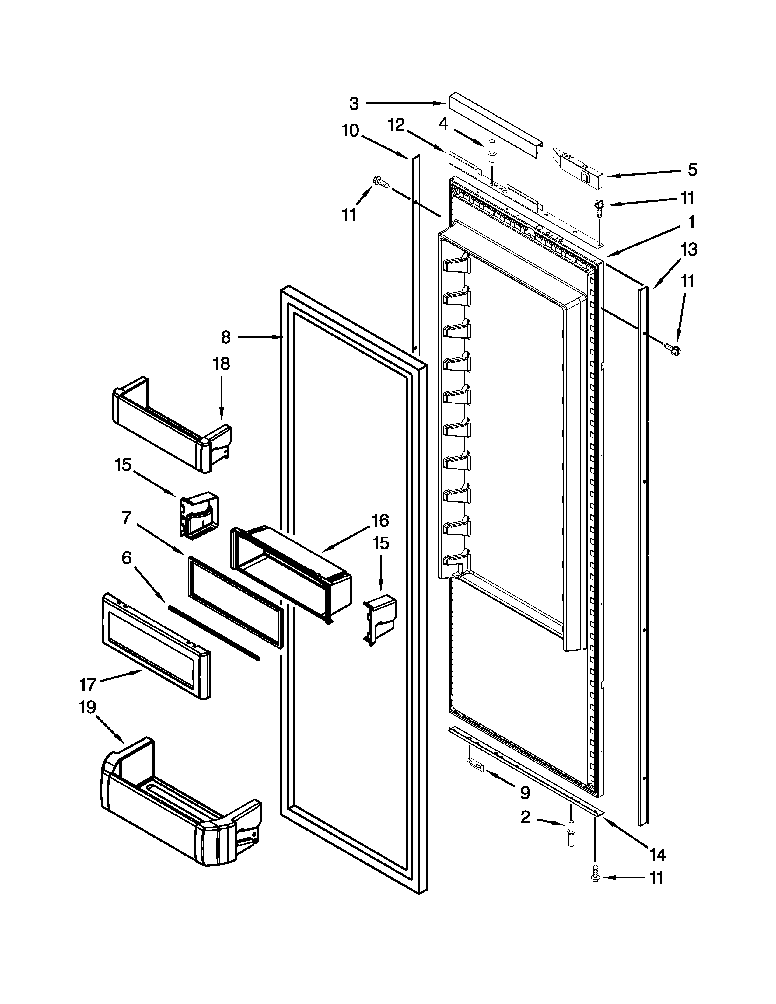 Jenn-Air JS42NXFXDW10 refrigerator door parts diagram