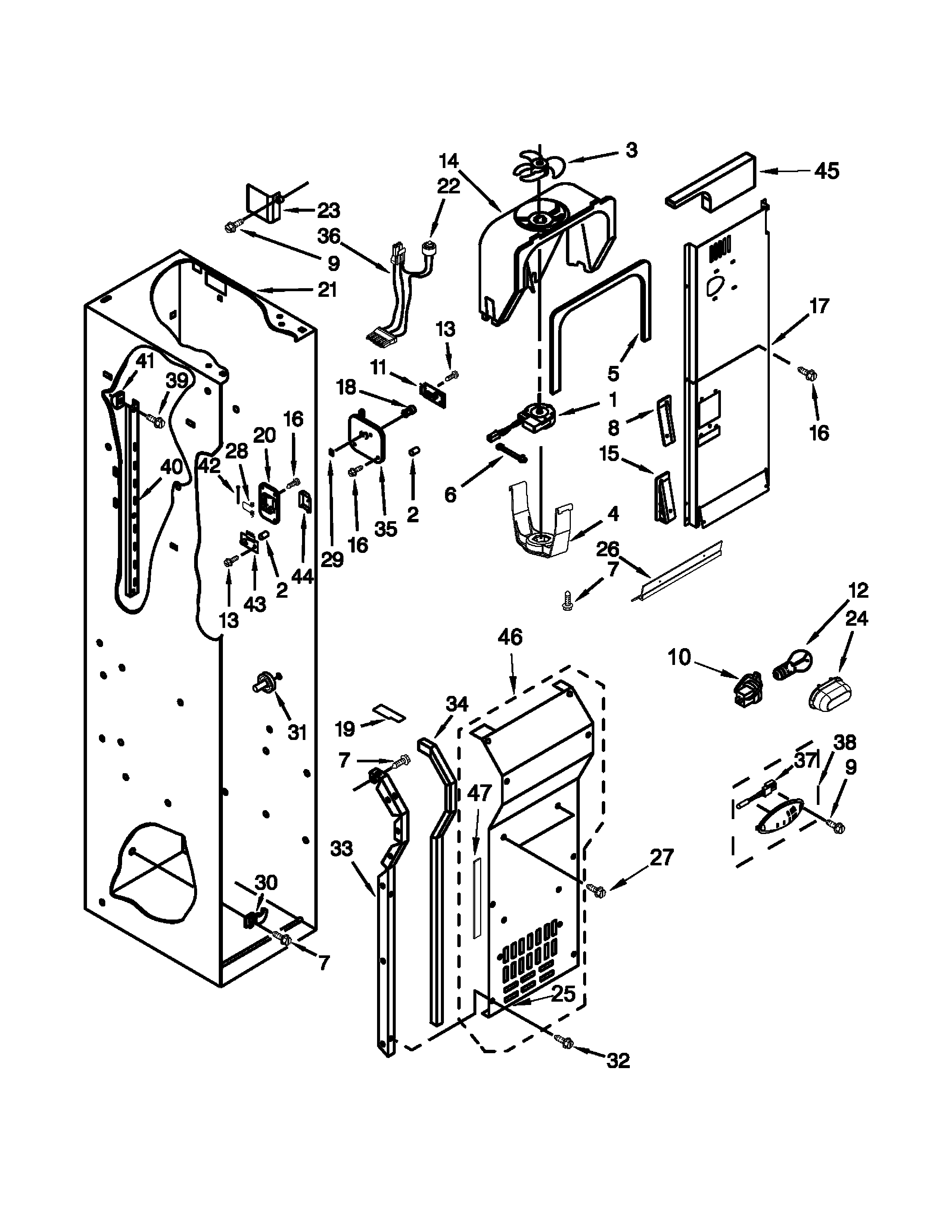 Jenn-Air JS42SEDUDW20 freezer liner and air flow parts diagram