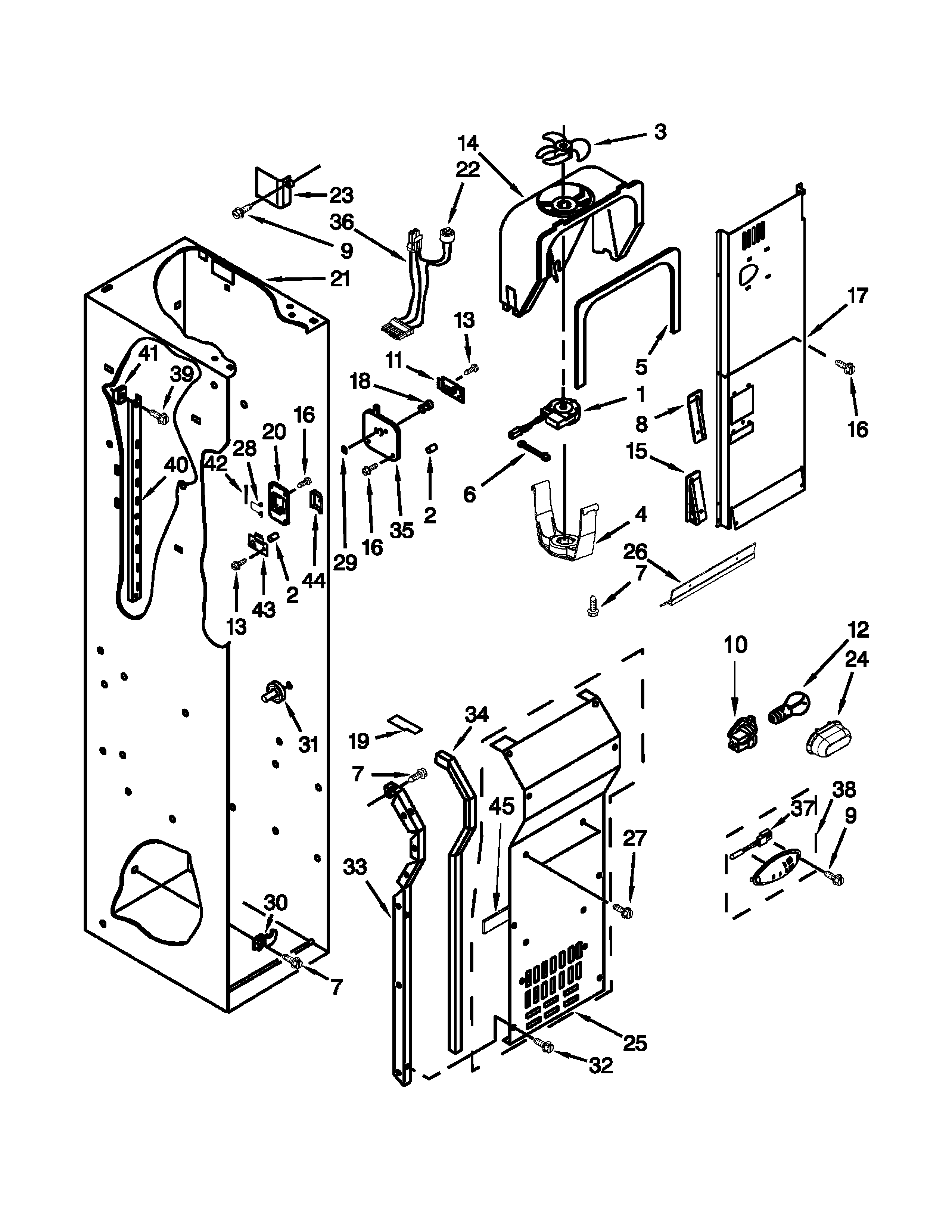 Jenn-Air JS48PPDUDB20 freezer liner and air flow parts diagram