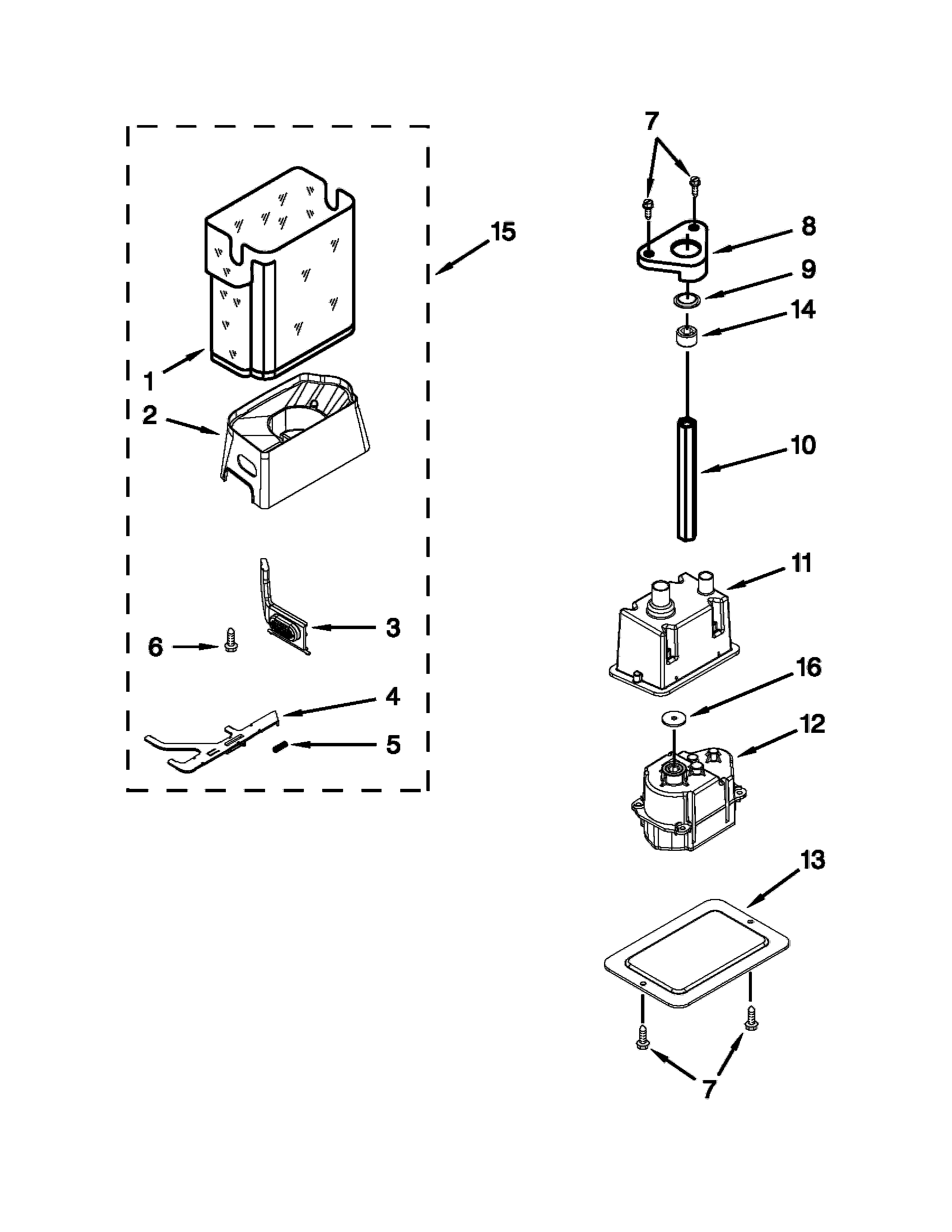 Jenn-Air JS48PPDUDB20 motor and ice container parts diagram
