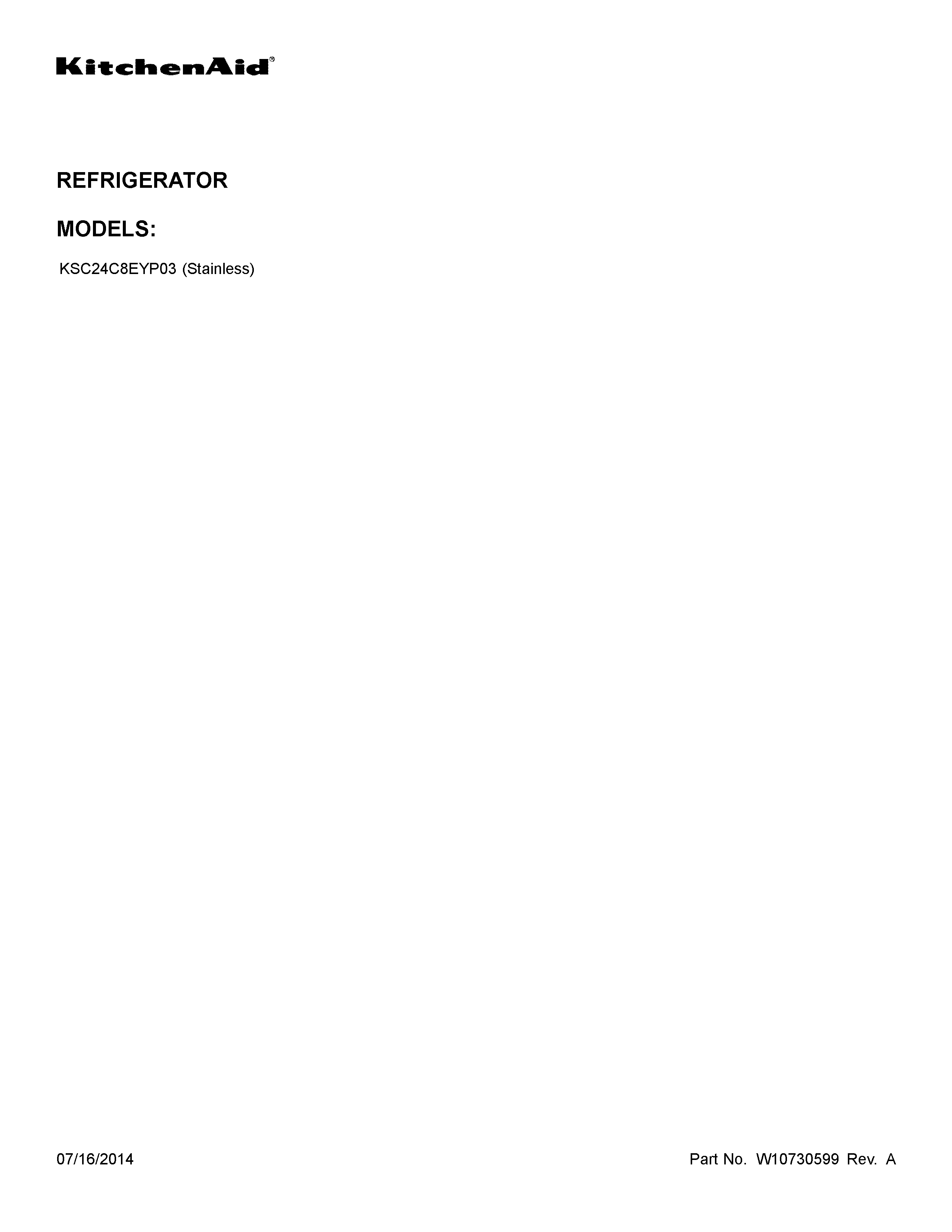 KitchenAid KSC24C8EYP03 cover sheet diagram