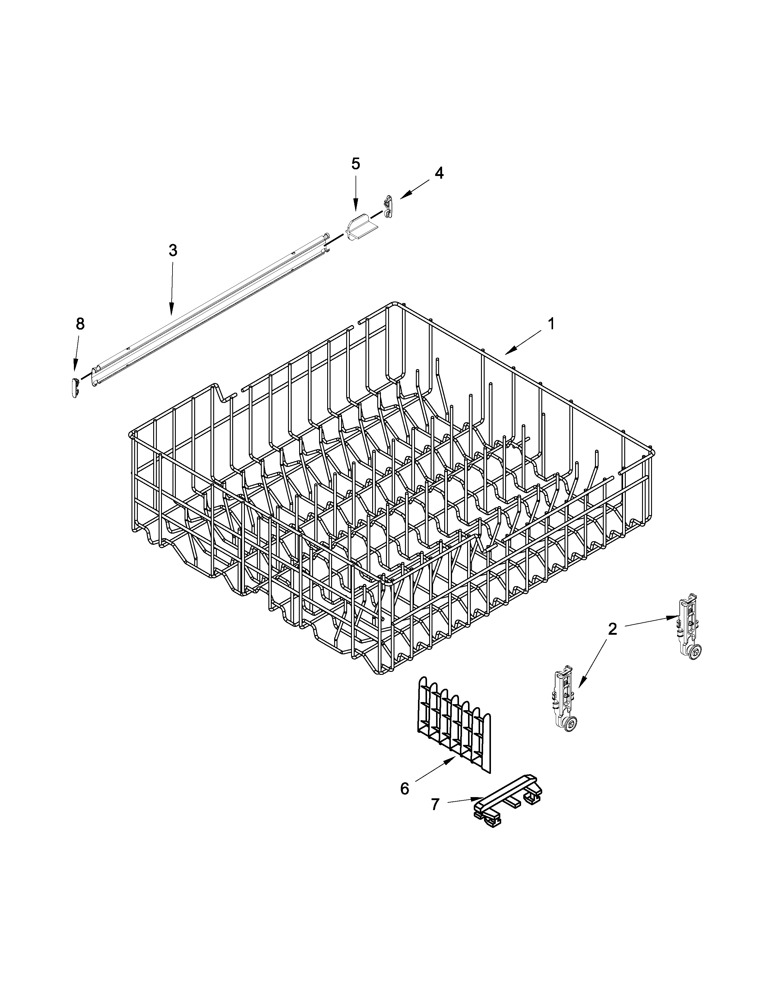 Whirlpool WDF320PADD0 upper rack and track parts diagram