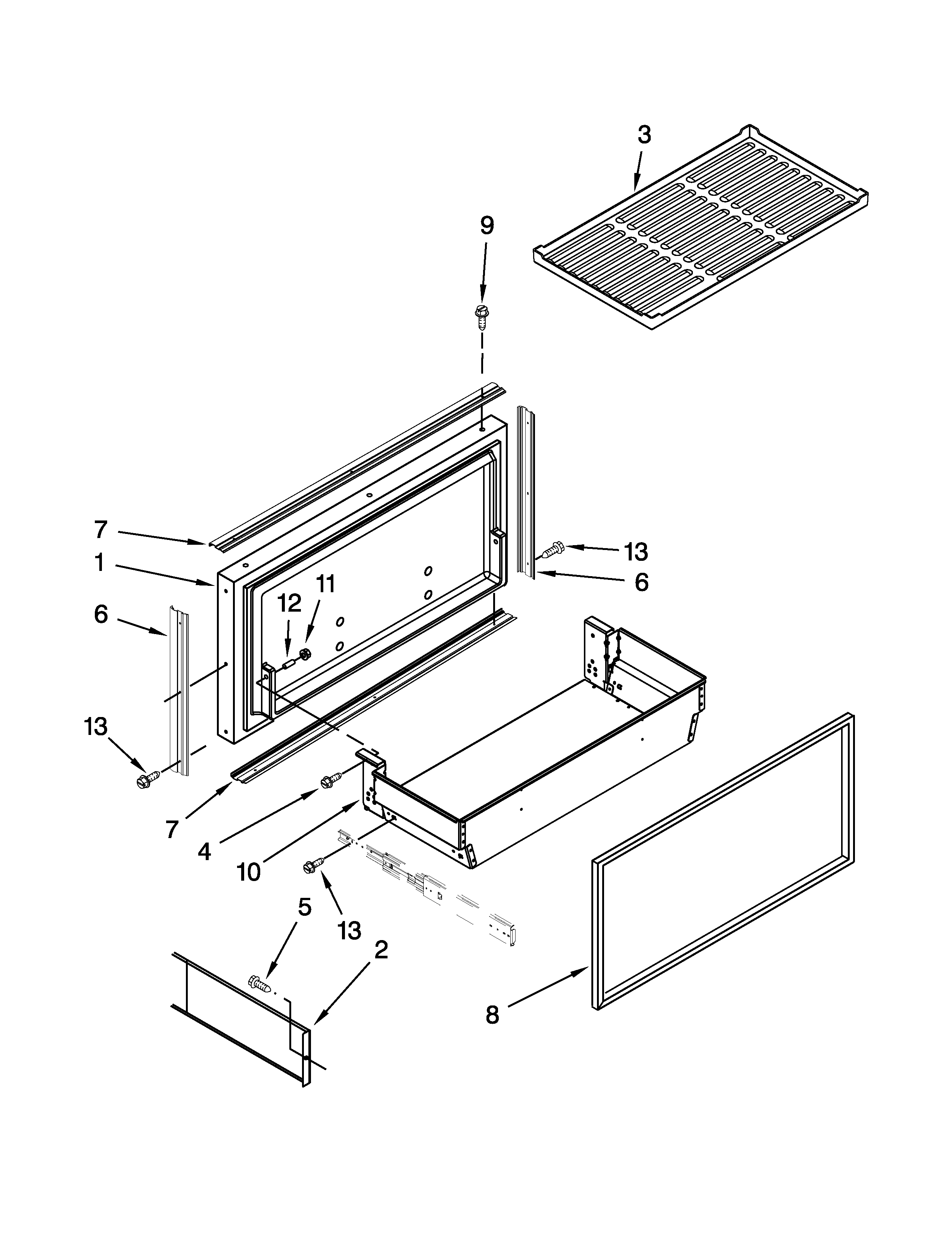 Jenn-Air JB36NXFXRW05 freezer door and basket parts diagram