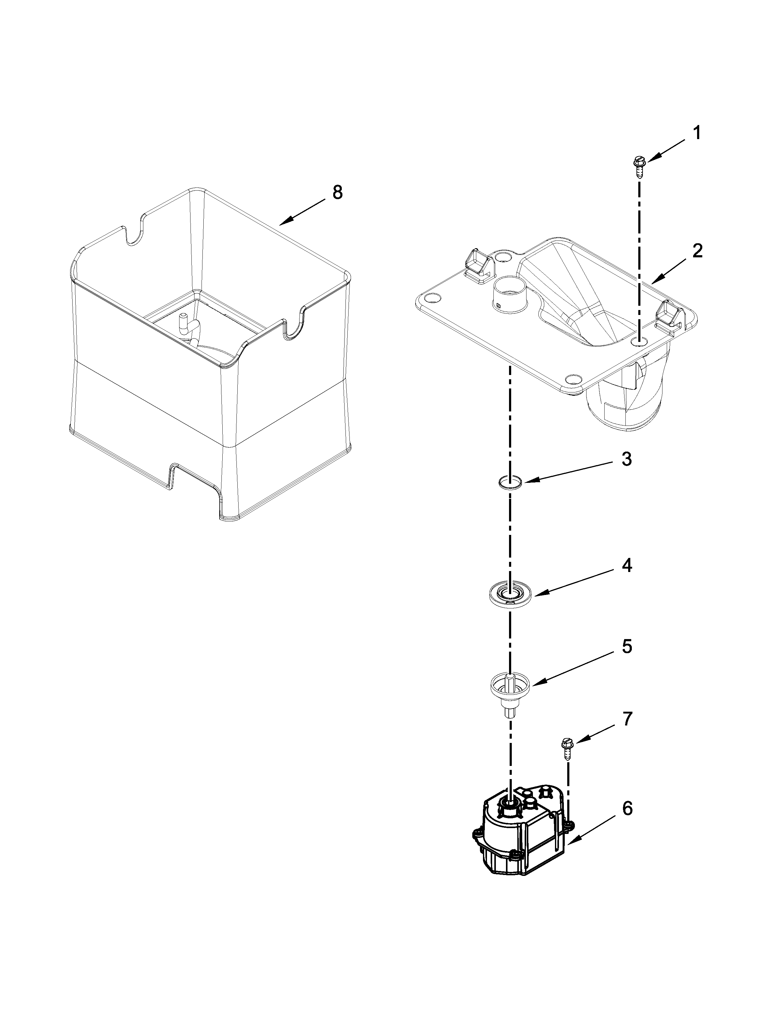 Maytag MFT2976AEB03 motor and ice container parts diagram