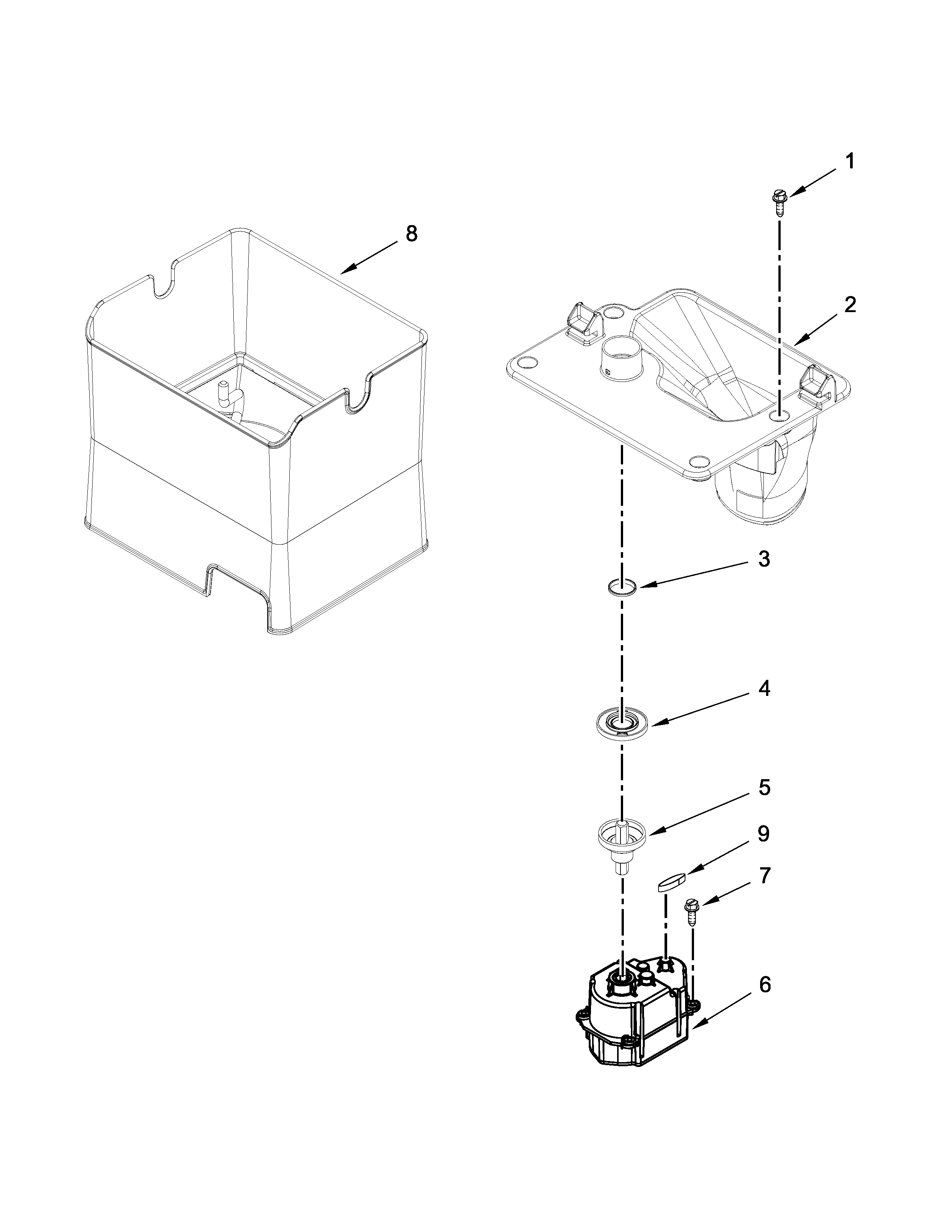 Maytag MFT2776DEE00 motor and ice container parts diagram