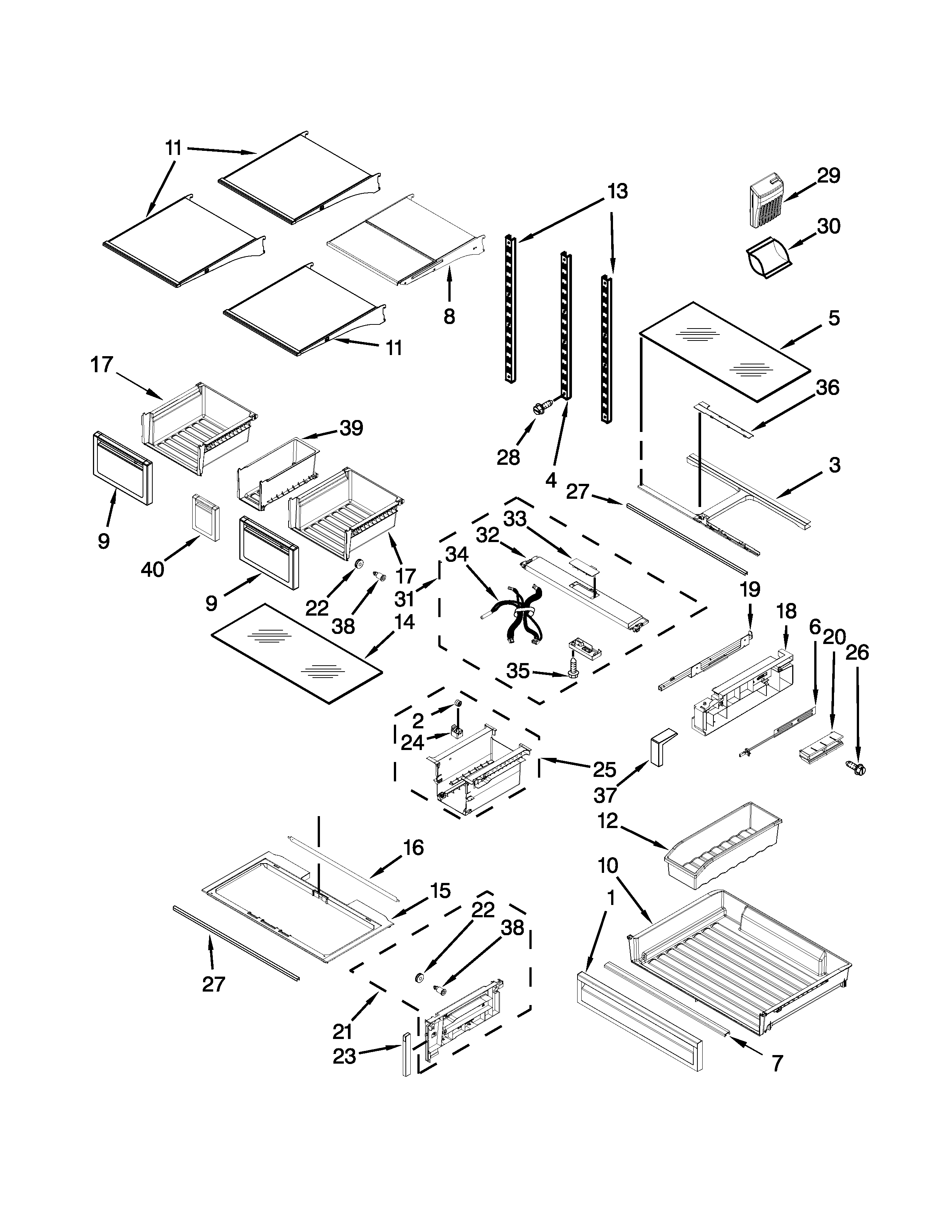 Whirlpool WRF989SDAM03 shelf parts diagram