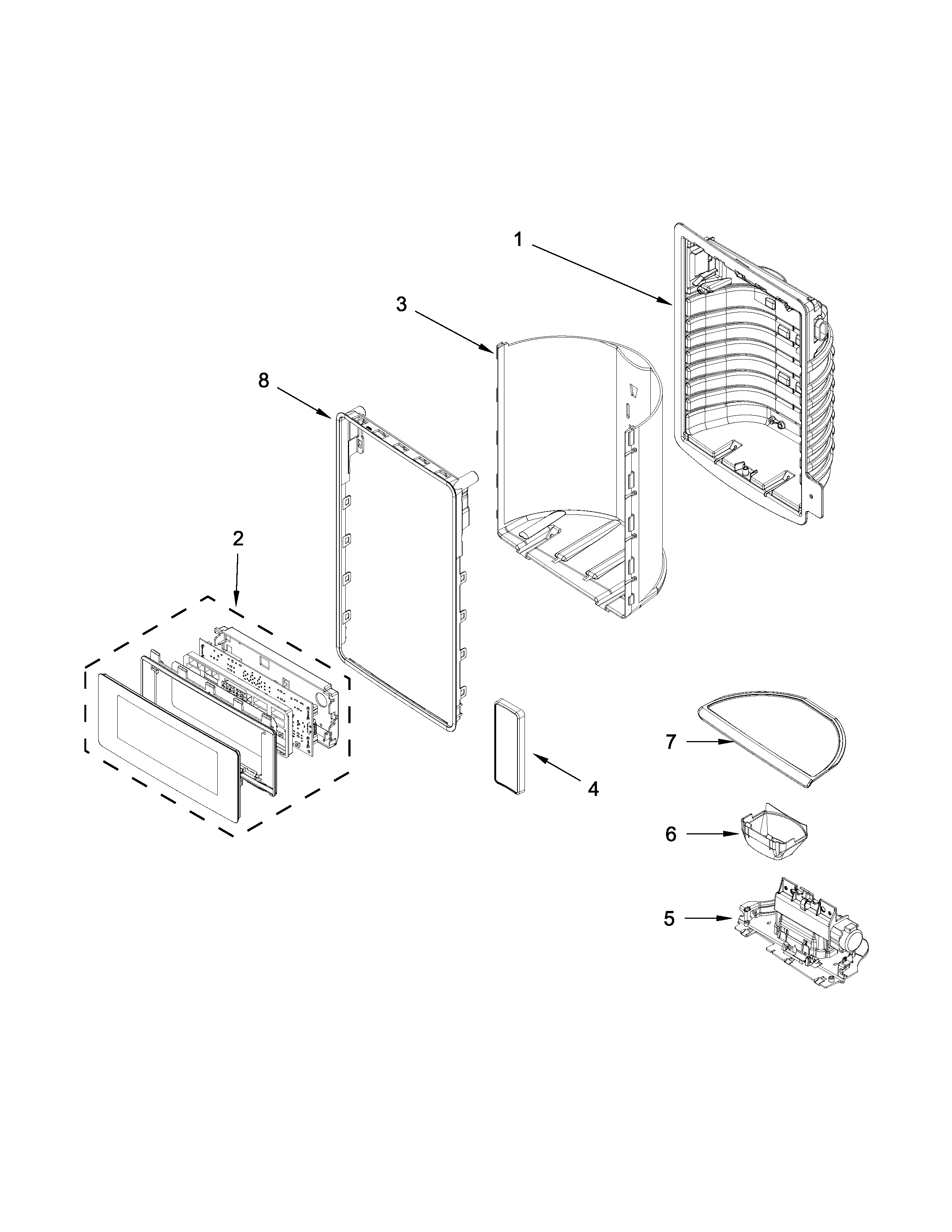 Whirlpool WRF989SDAM03 dispenser front parts diagram