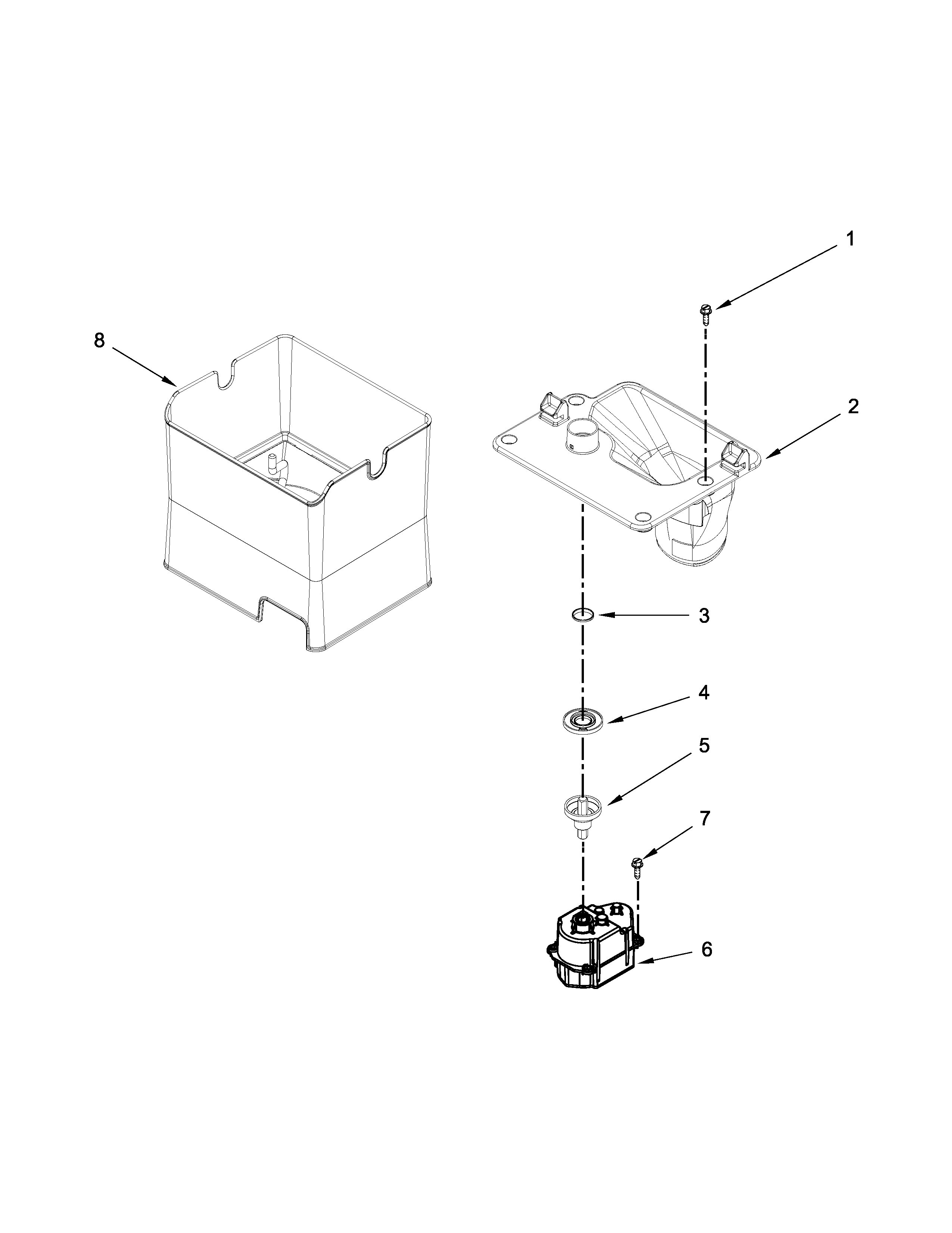 Whirlpool 7WF736SDAM12 motor and ice container parts diagram