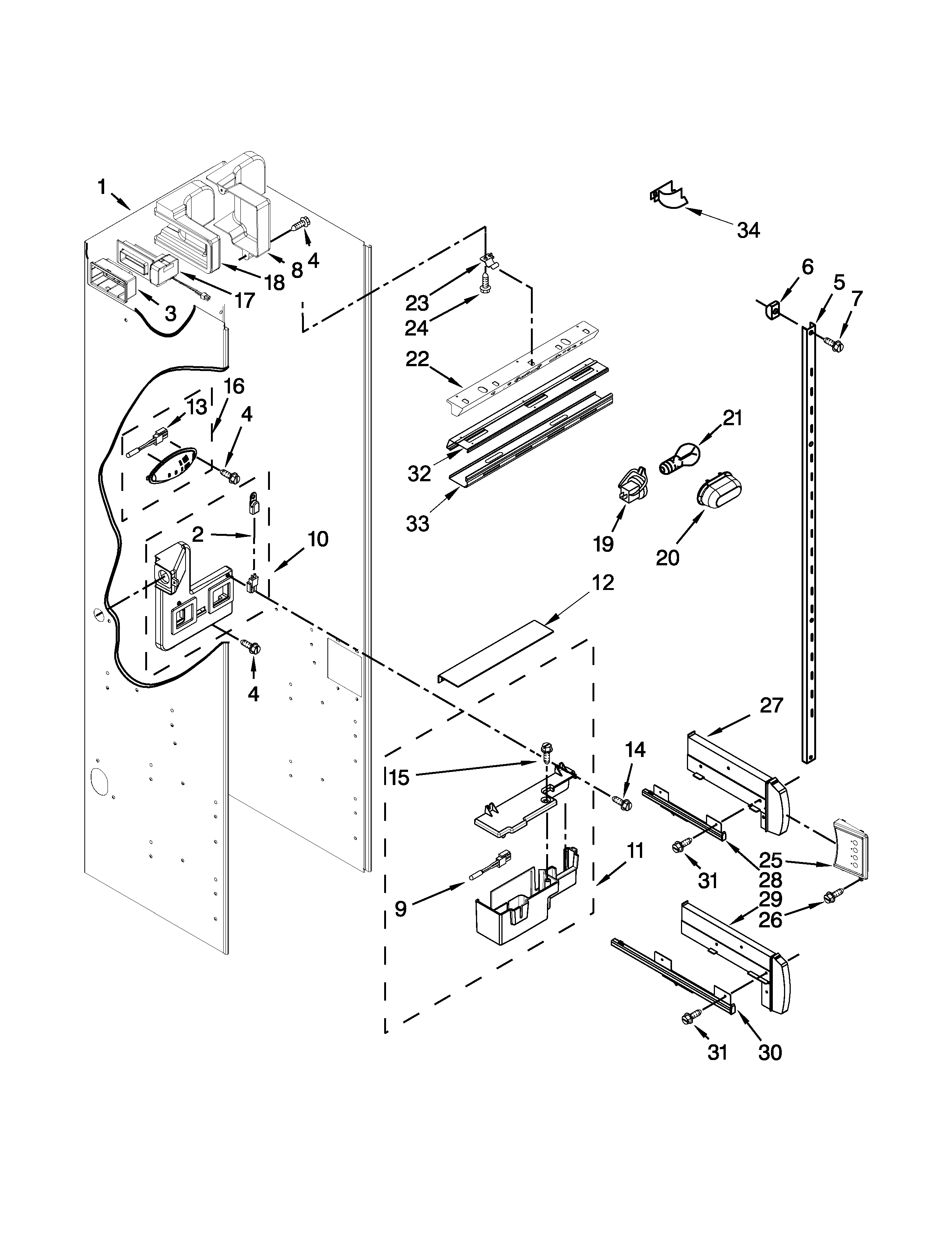 KitchenAid KSSO42FTX18 refrigerator liner parts diagram