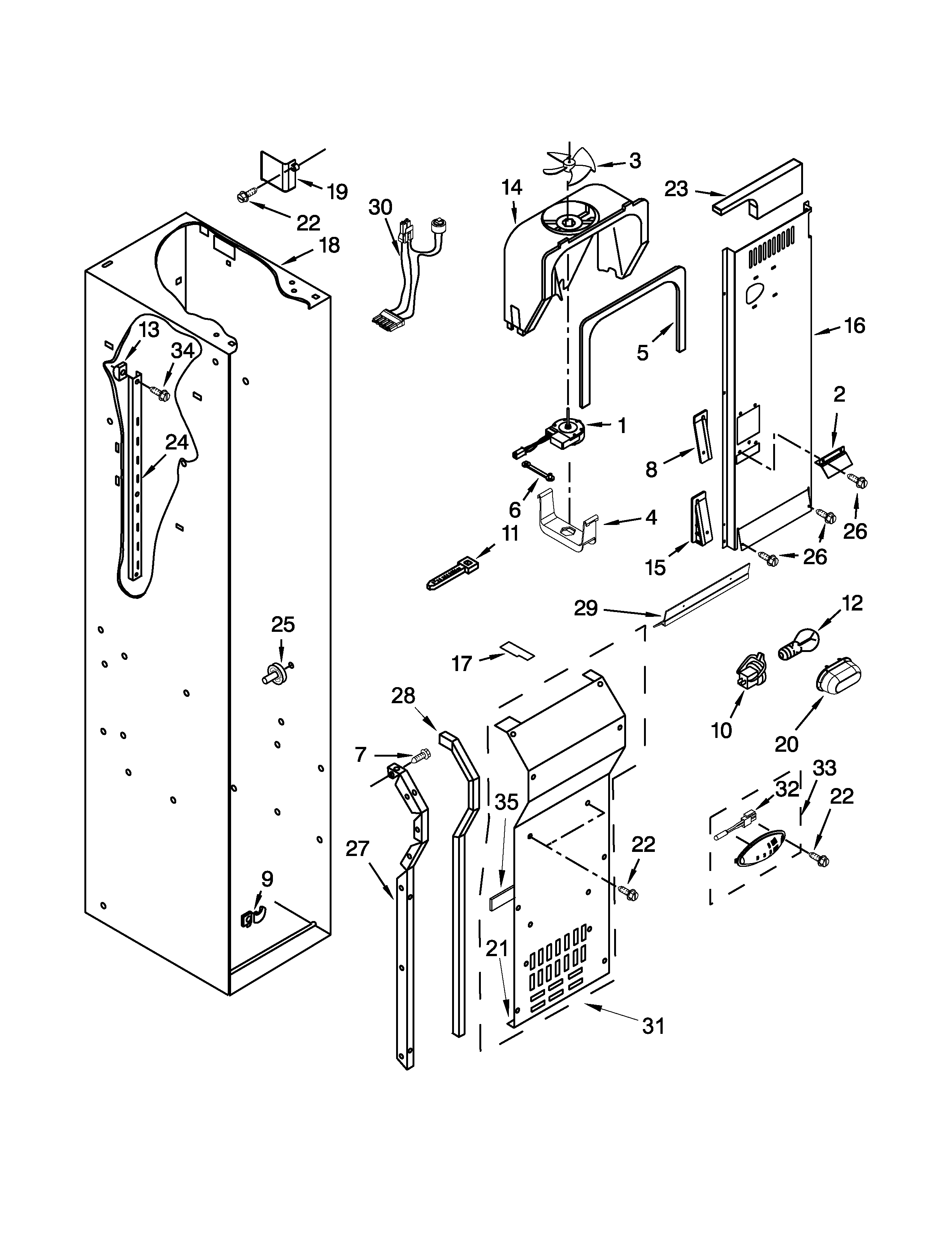 KitchenAid KSSO42FTX18 freezer liner and air flow parts diagram
