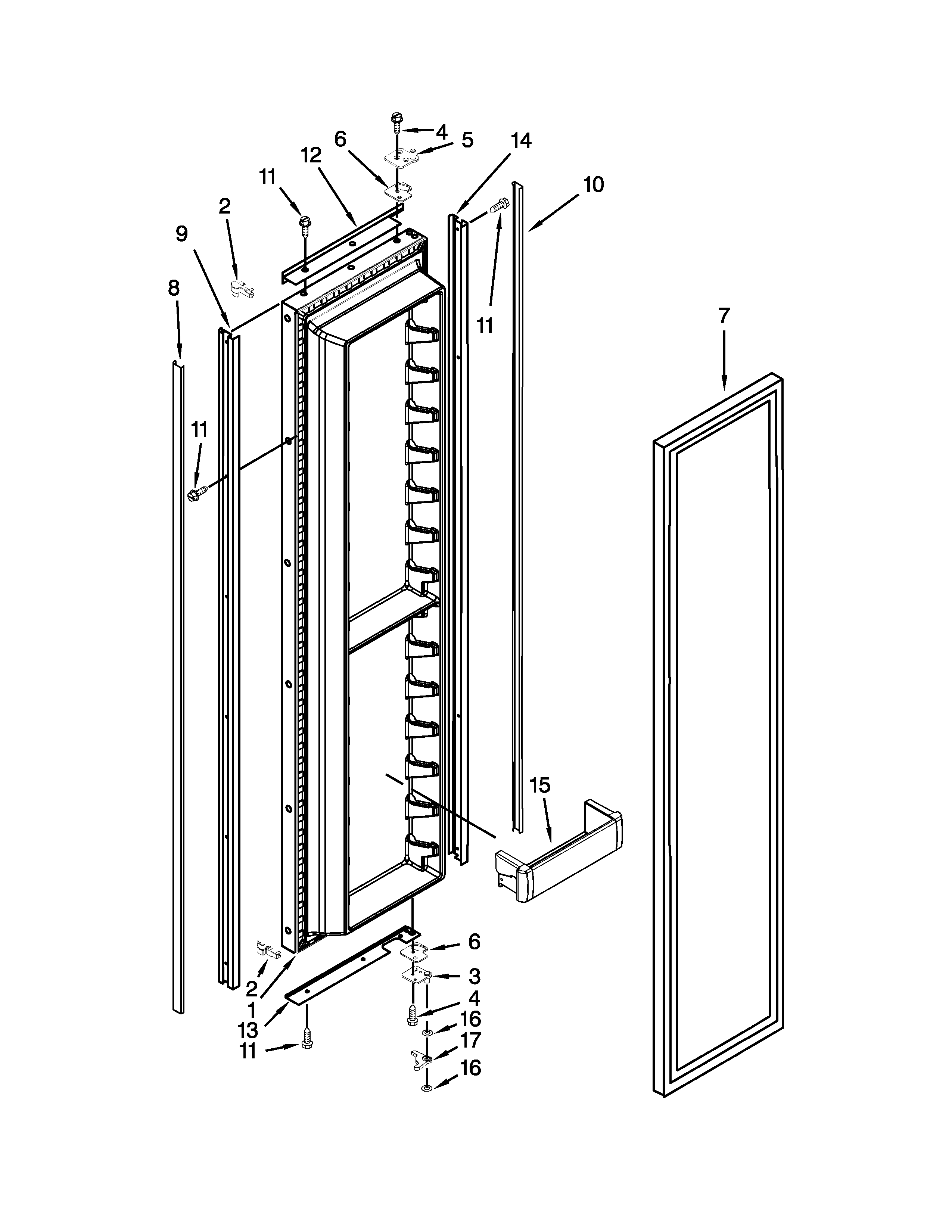 KitchenAid KSSO42FTX18 freezer door parts diagram