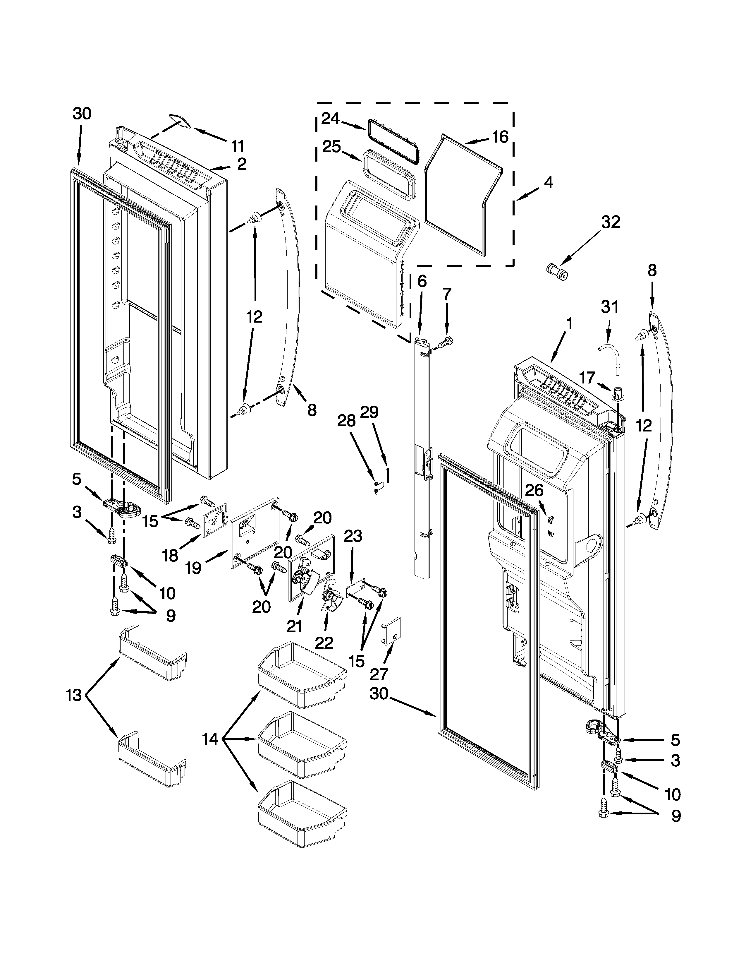 Whirlpool WRF997SDDM00 refrigerator door parts diagram